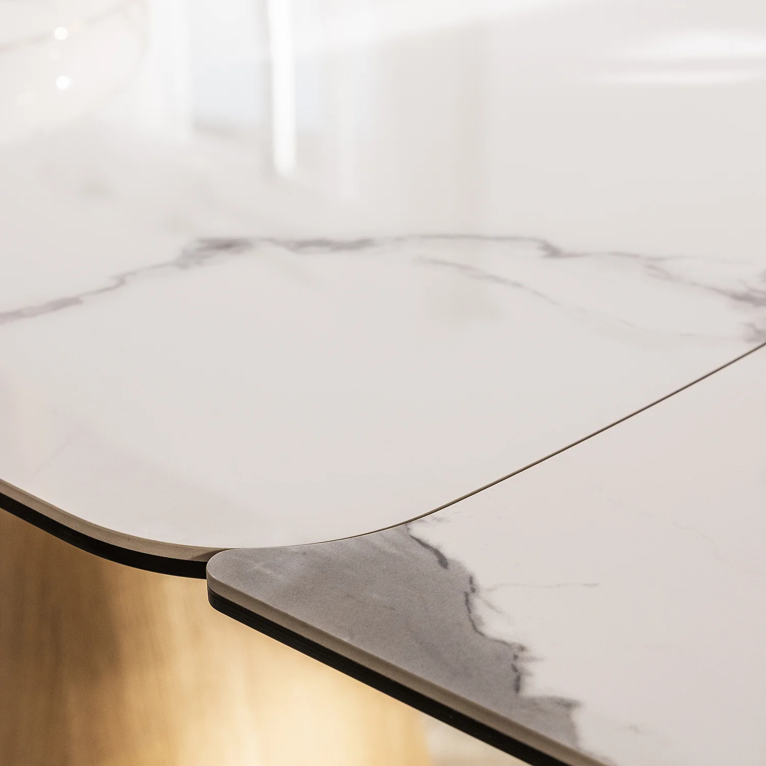 Table rectangulaire extensible en céramique et pied finition chêne - Blanc - 5