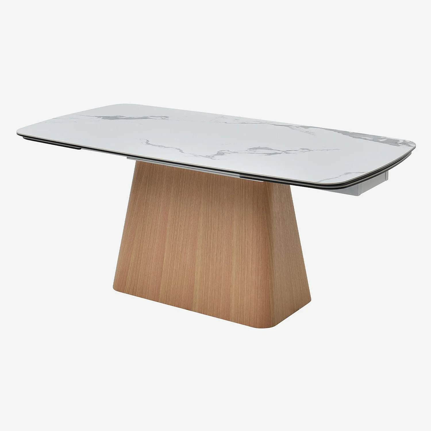 Table rectangulaire extensible en céramique et pied finition chêne - Blanc - 6
