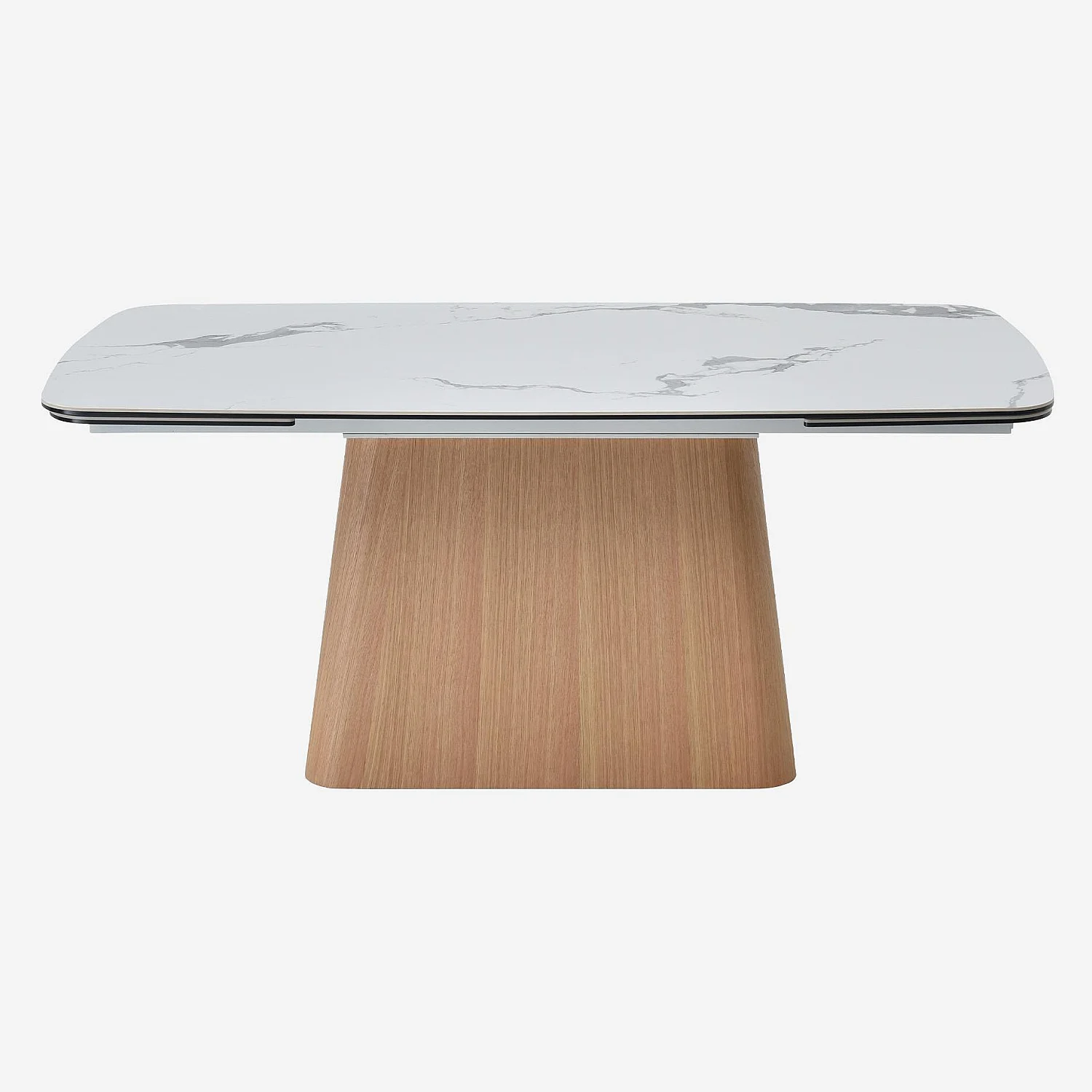 Table rectangulaire extensible en céramique et pied finition chêne - Blanc - 2