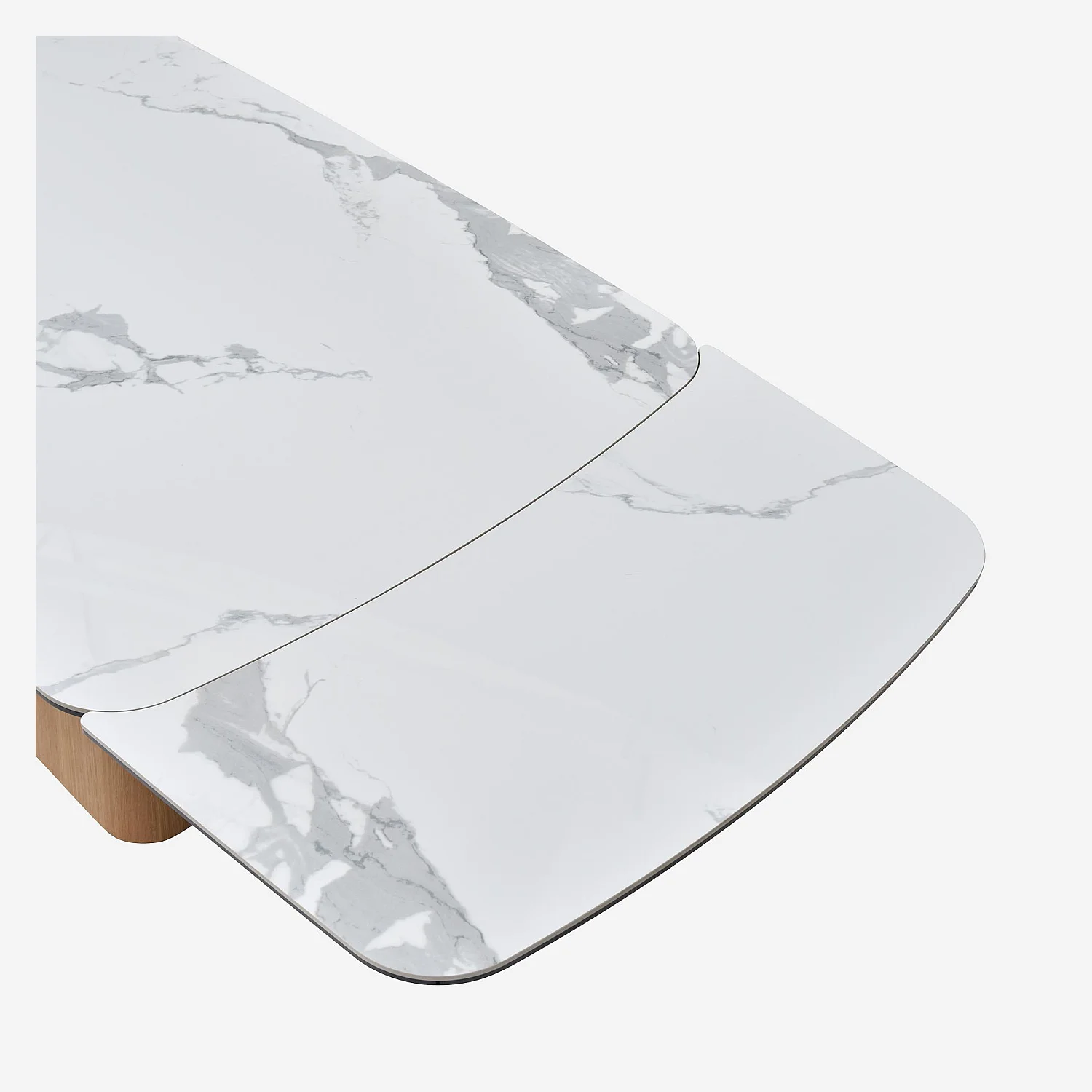 Table rectangulaire extensible en céramique et pied finition chêne - Blanc - 12