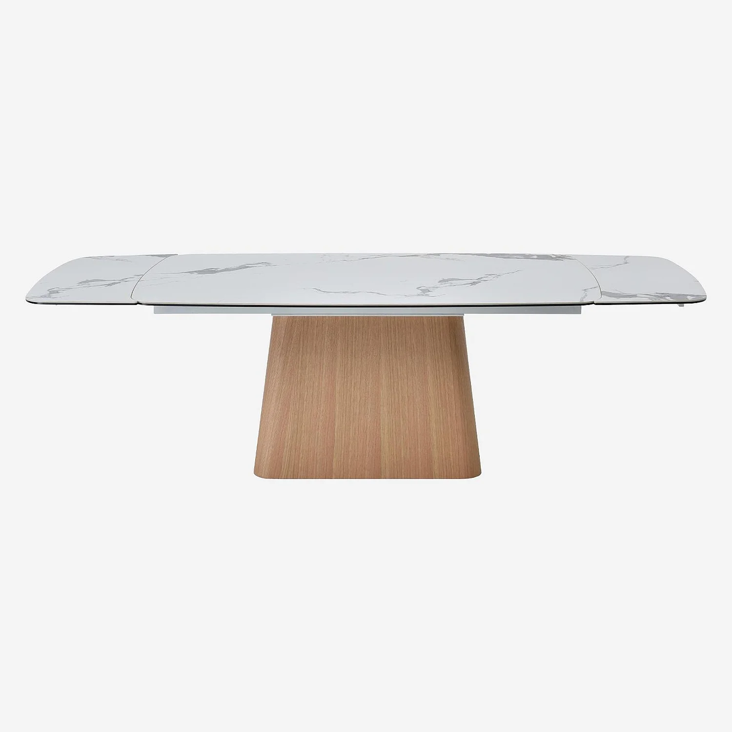 Table rectangulaire extensible en céramique et pied finition chêne - Blanc - 11