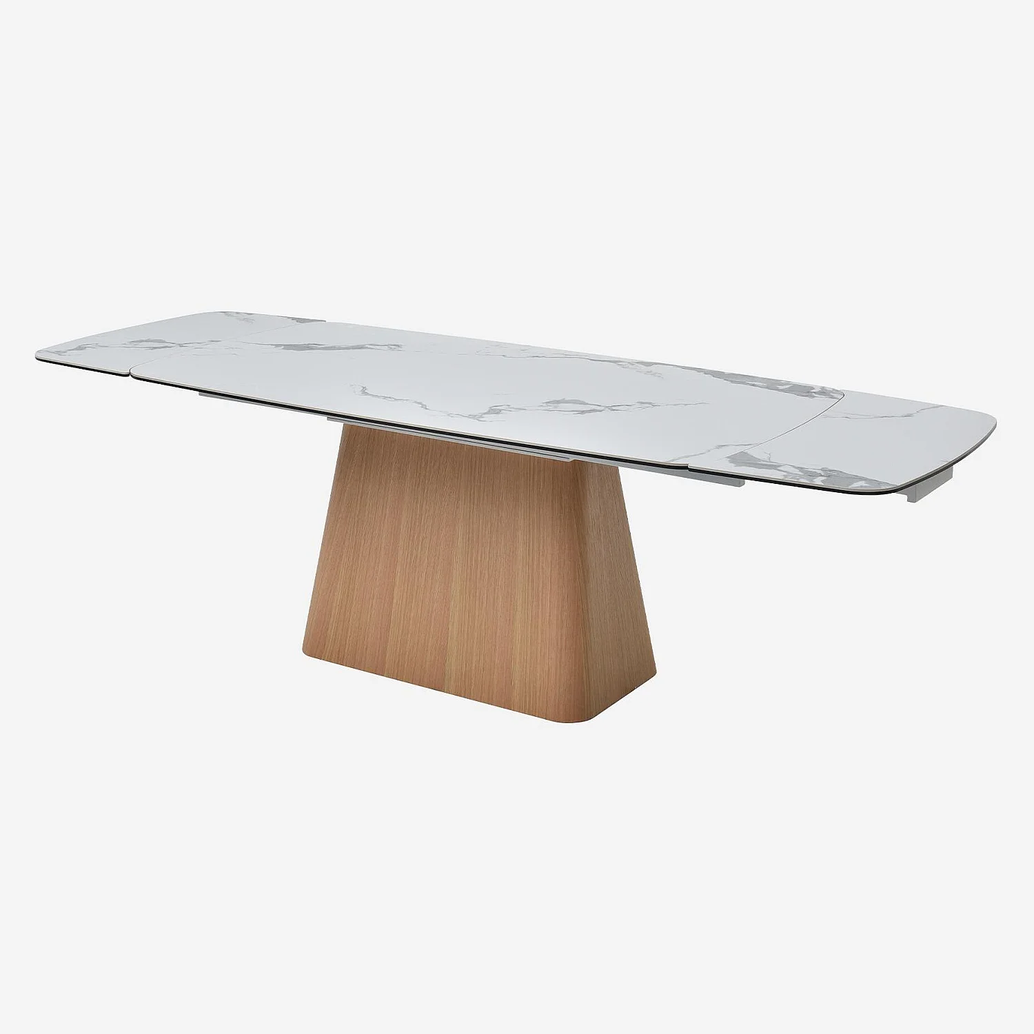 Table rectangulaire extensible en céramique et pied finition chêne - Blanc - 10