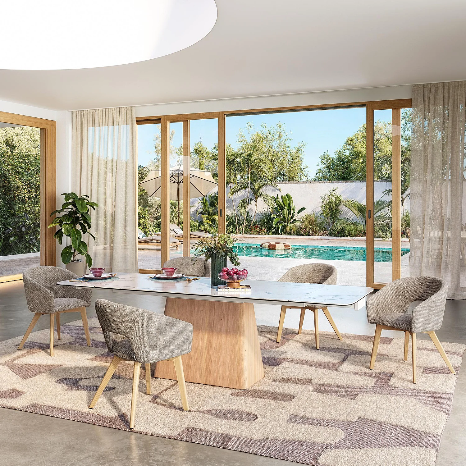 Lot de 2 chaises en tissu chenille et bois massif avec accoudoirs - Beige et chêne - 9