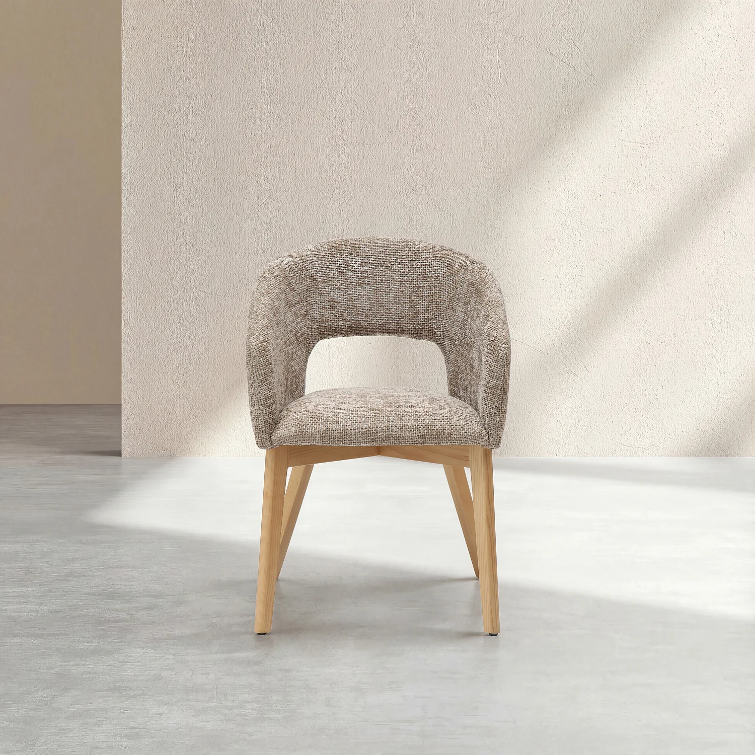 Stuhl 2er-Set - Chenille-Stoff und Massivholz - mit Armlehnen - Beige und Eiche - 2