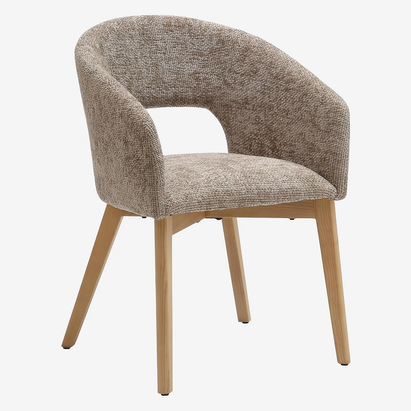 Stuhl 2er-Set - Chenille-Stoff und Massivholz - mit Armlehnen - Beige und Eiche - 2
