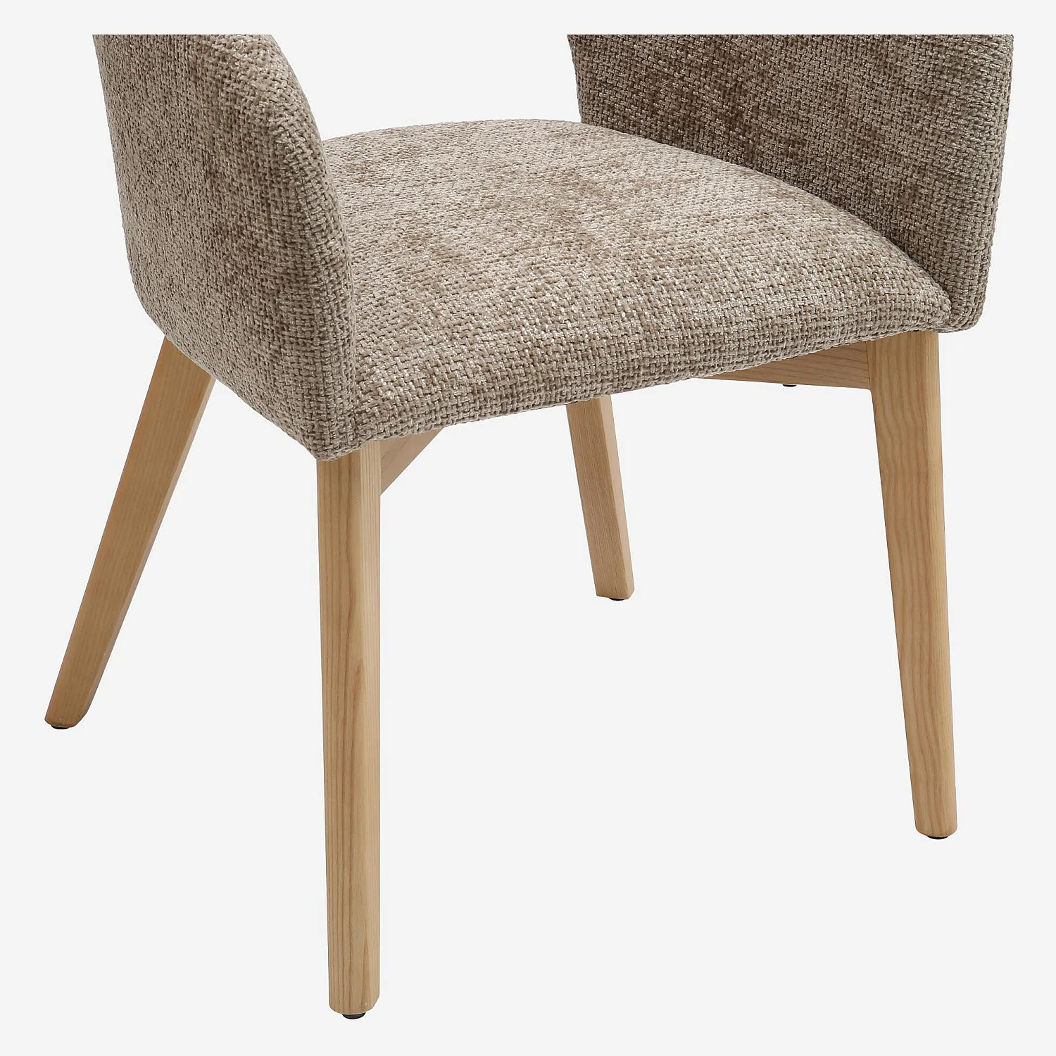 Stuhl 2er-Set - Chenille-Stoff und Massivholz - mit Armlehnen - Beige und Eiche - 7