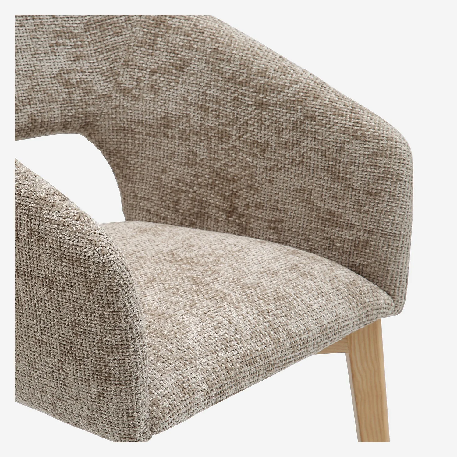 Stuhl 2er-Set - Chenille-Stoff und Massivholz - mit Armlehnen - Beige und Eiche - 5