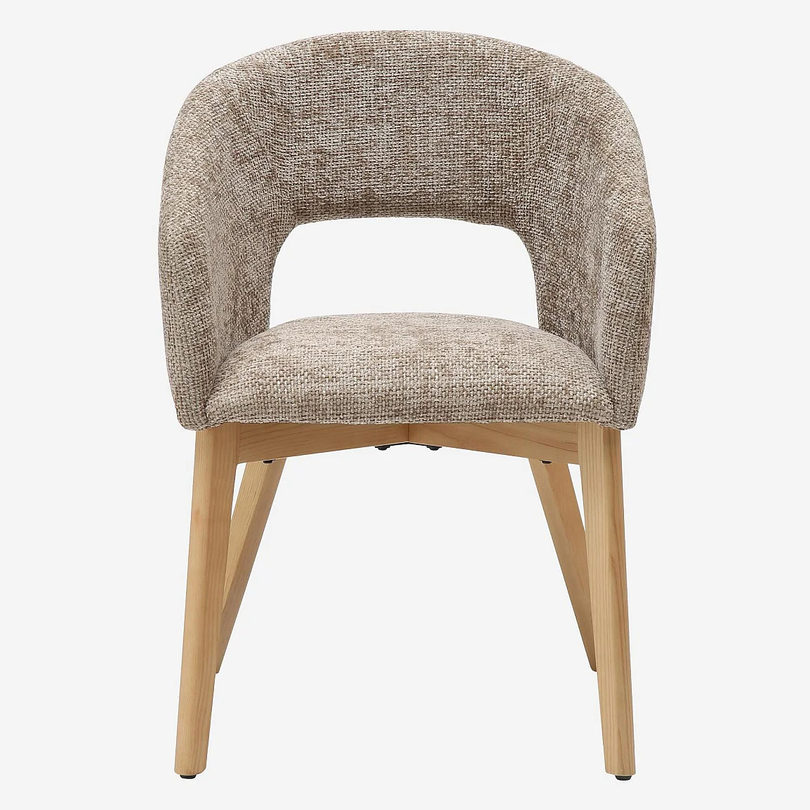 Stuhl 2er-Set - Chenille-Stoff und Massivholz - mit Armlehnen - Beige und Eiche - 6