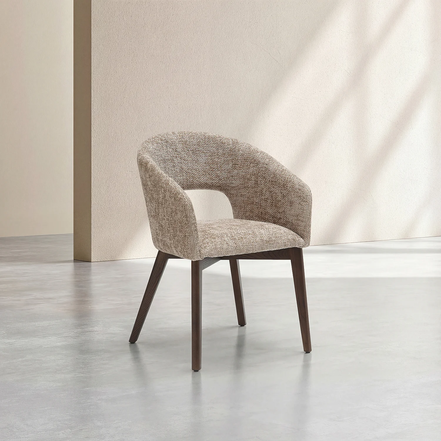 Set van 2 fauteuils van fluweel en massief hout met armleuningen - Beige en walnoot - 9