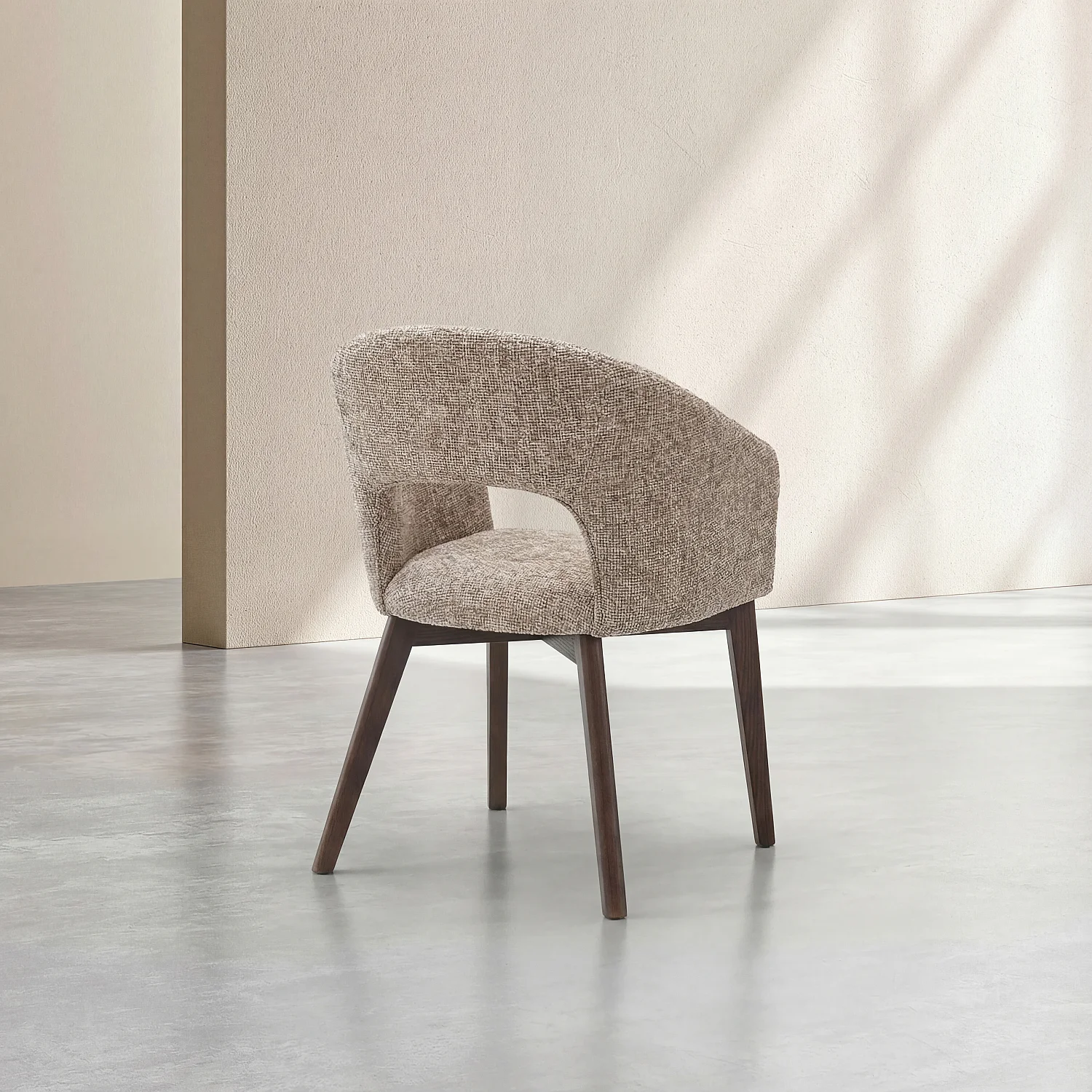 Set van 2 fauteuils van fluweel en massief hout met armleuningen - Beige en walnoot - 7