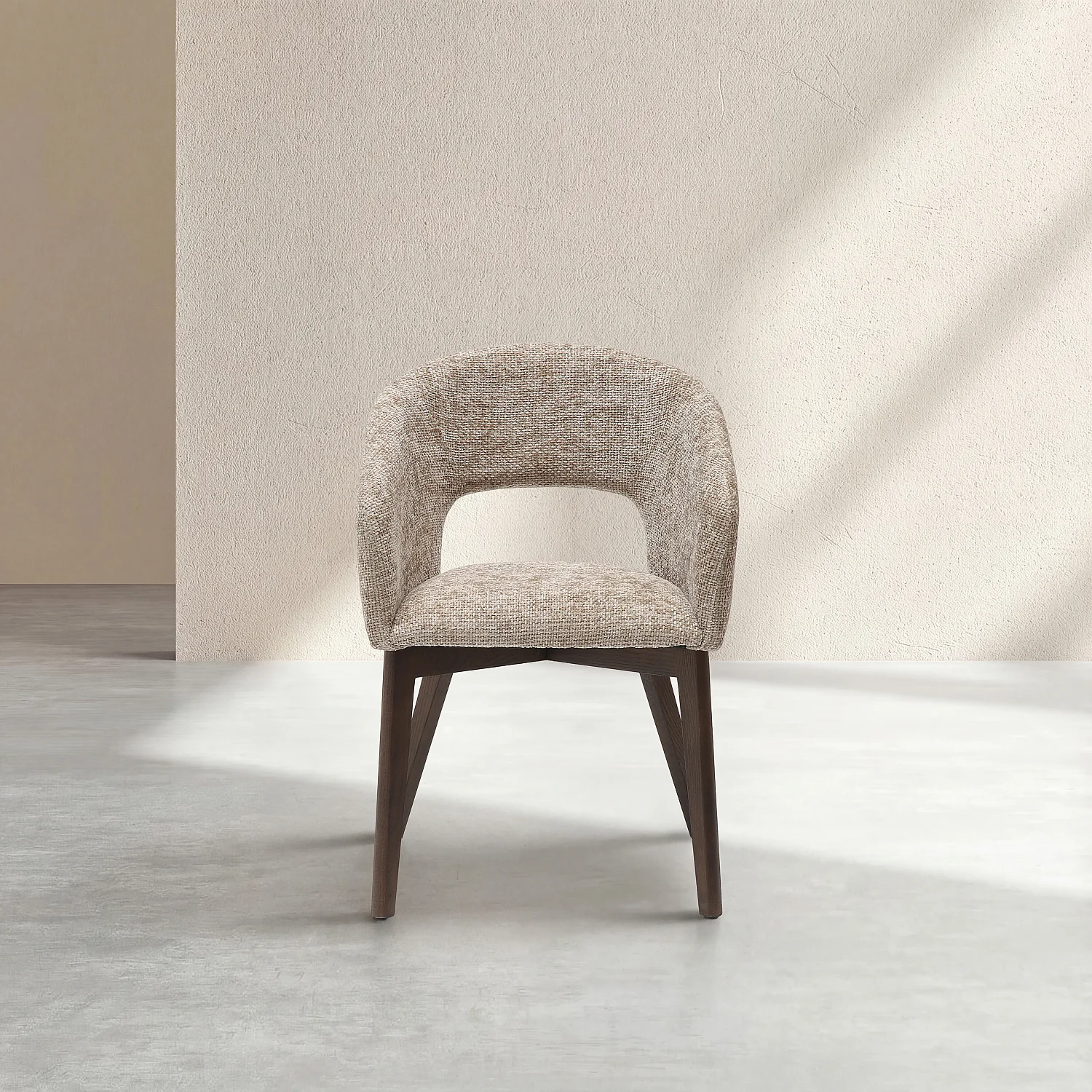 Set van 2 fauteuils van fluweel en massief hout met armleuningen - Beige en walnoot - 2