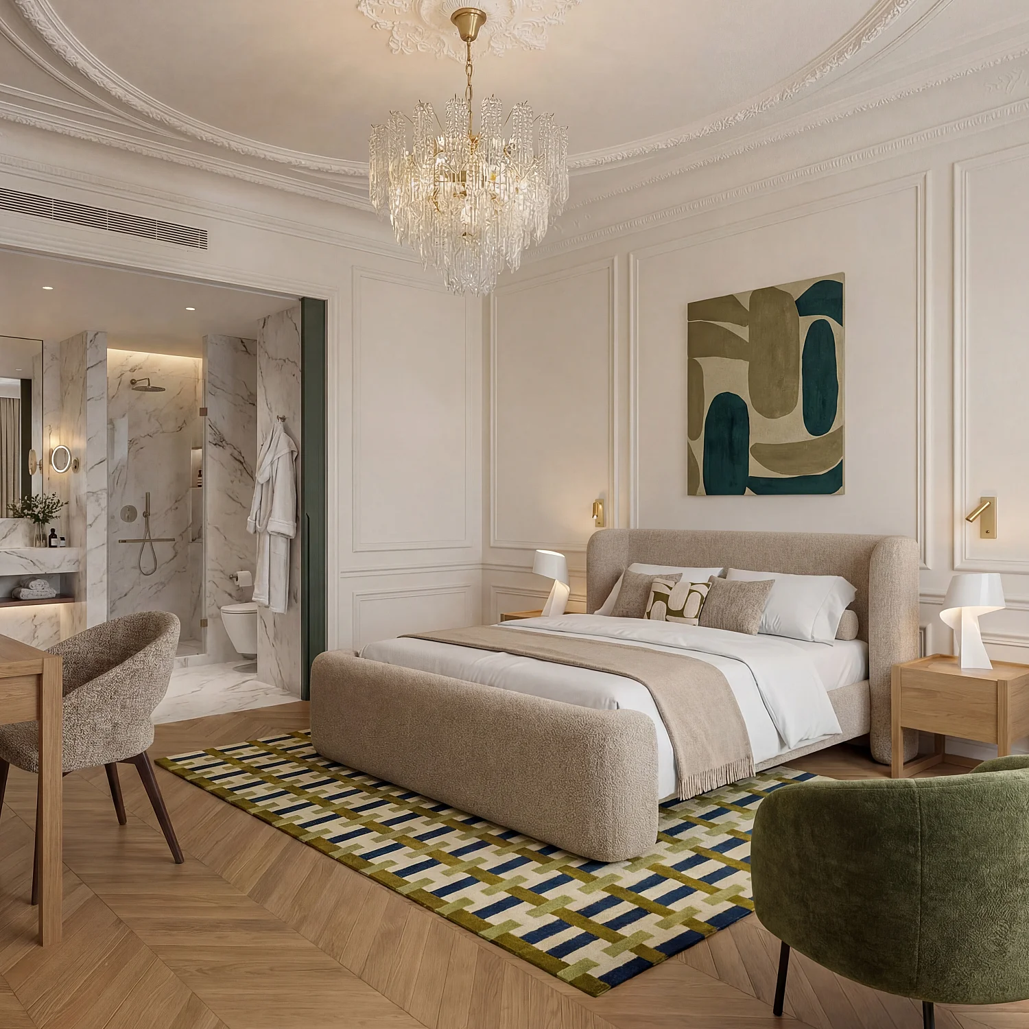 Stuhl 2er-Set - Chenille-Stoff und Massivholz - mit Armlehnen - Beige und Nussbaum - 7