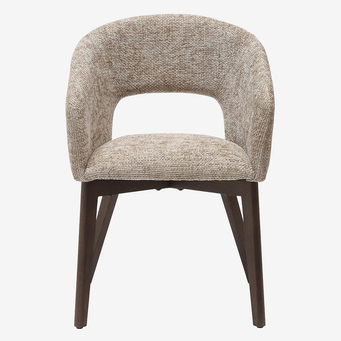 Lot de 2 chaises en tissu chenille et bois massif avec accoudoirs - Beige et noyer - 6