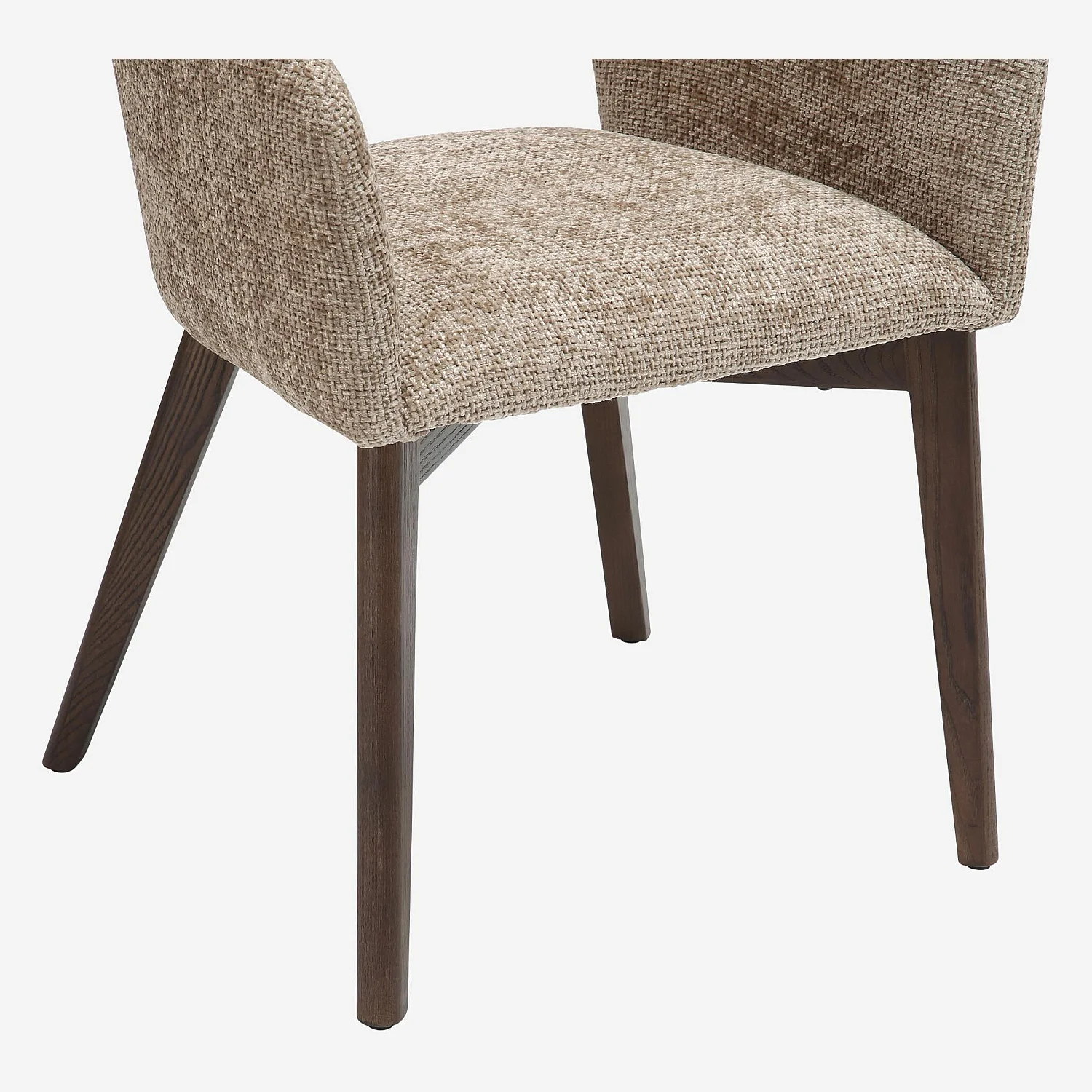 Lot de 2 chaises en tissu chenille et bois massif avec accoudoirs - Beige et noyer - 7