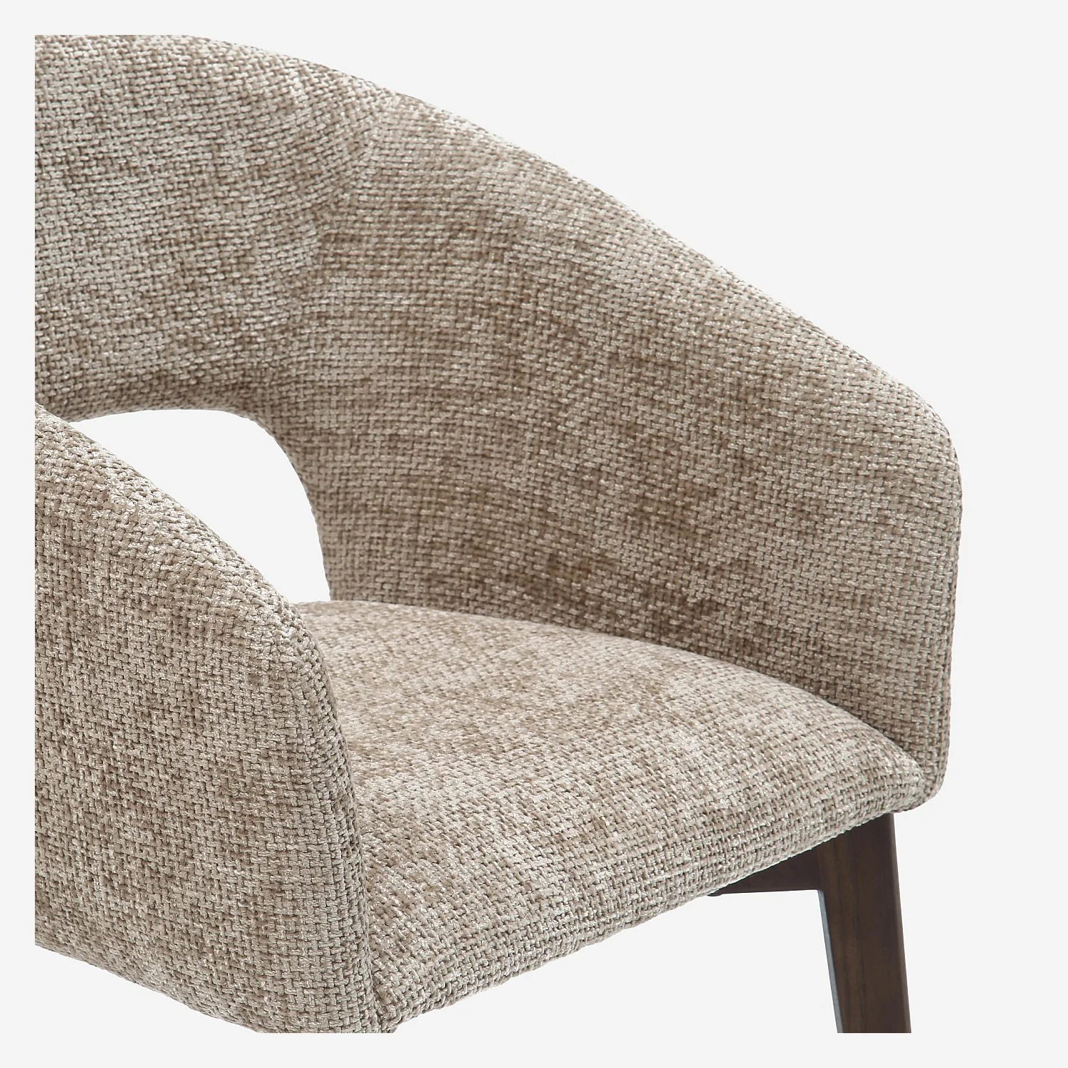 Lot de 2 chaises en tissu chenille et bois massif avec accoudoirs - Beige et noyer - 3