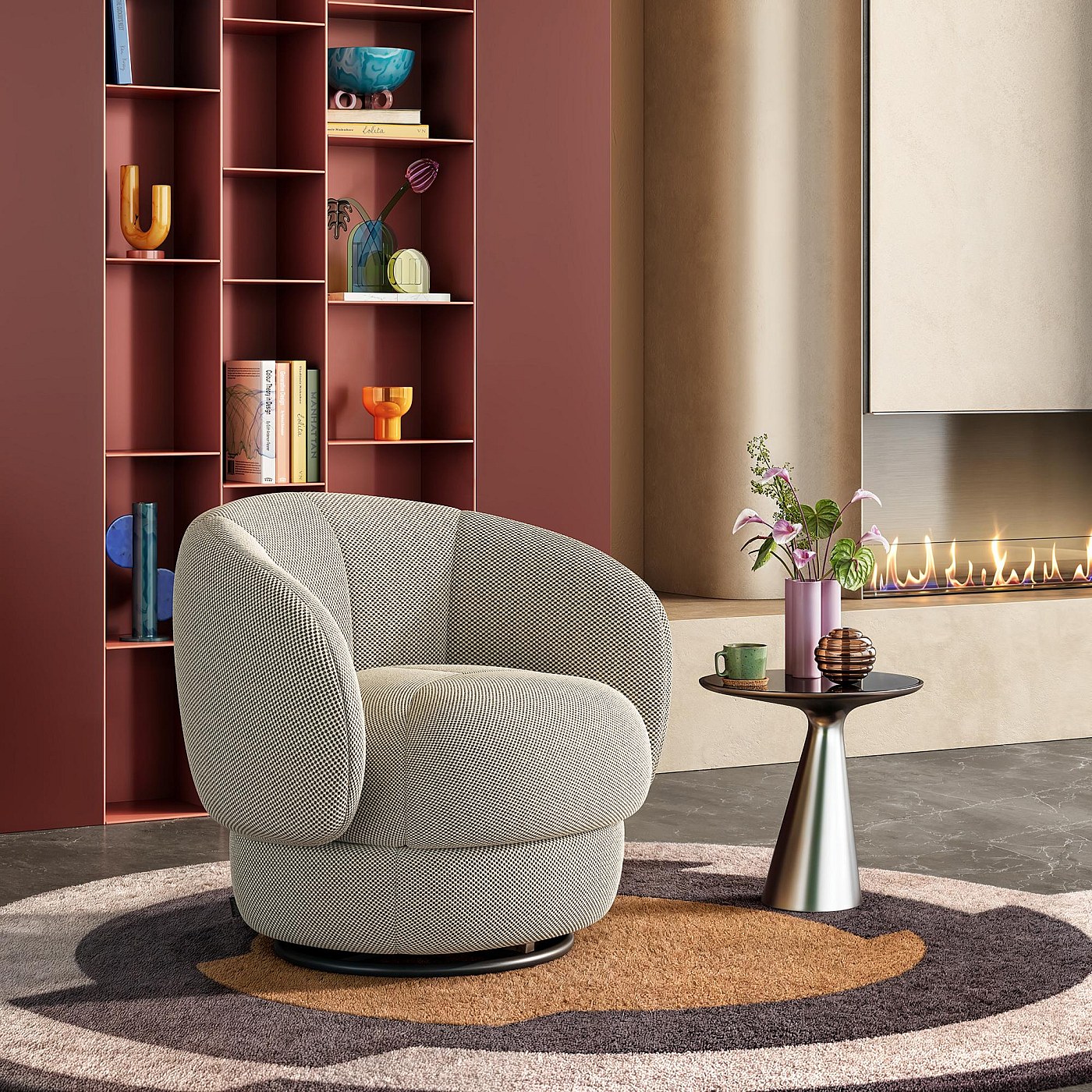 Fauteuil En Chenille, Cadre En Bois, Chaise Longue D'appoint Moderne