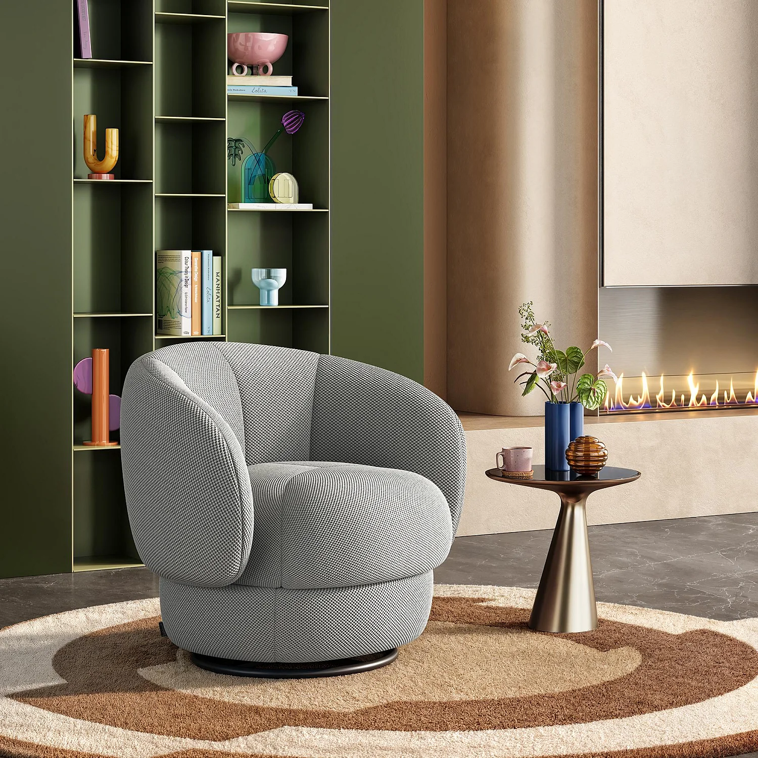 Poltrona girevole in tessuto 3D - Platino Grigio - 1