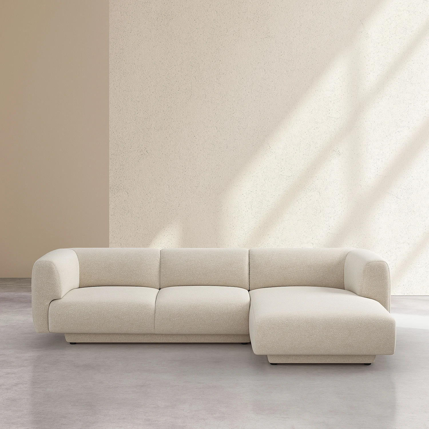 Grand canapé d'angle droit en tissu texturé - Beige vanille - Design by Federica Francini - 2