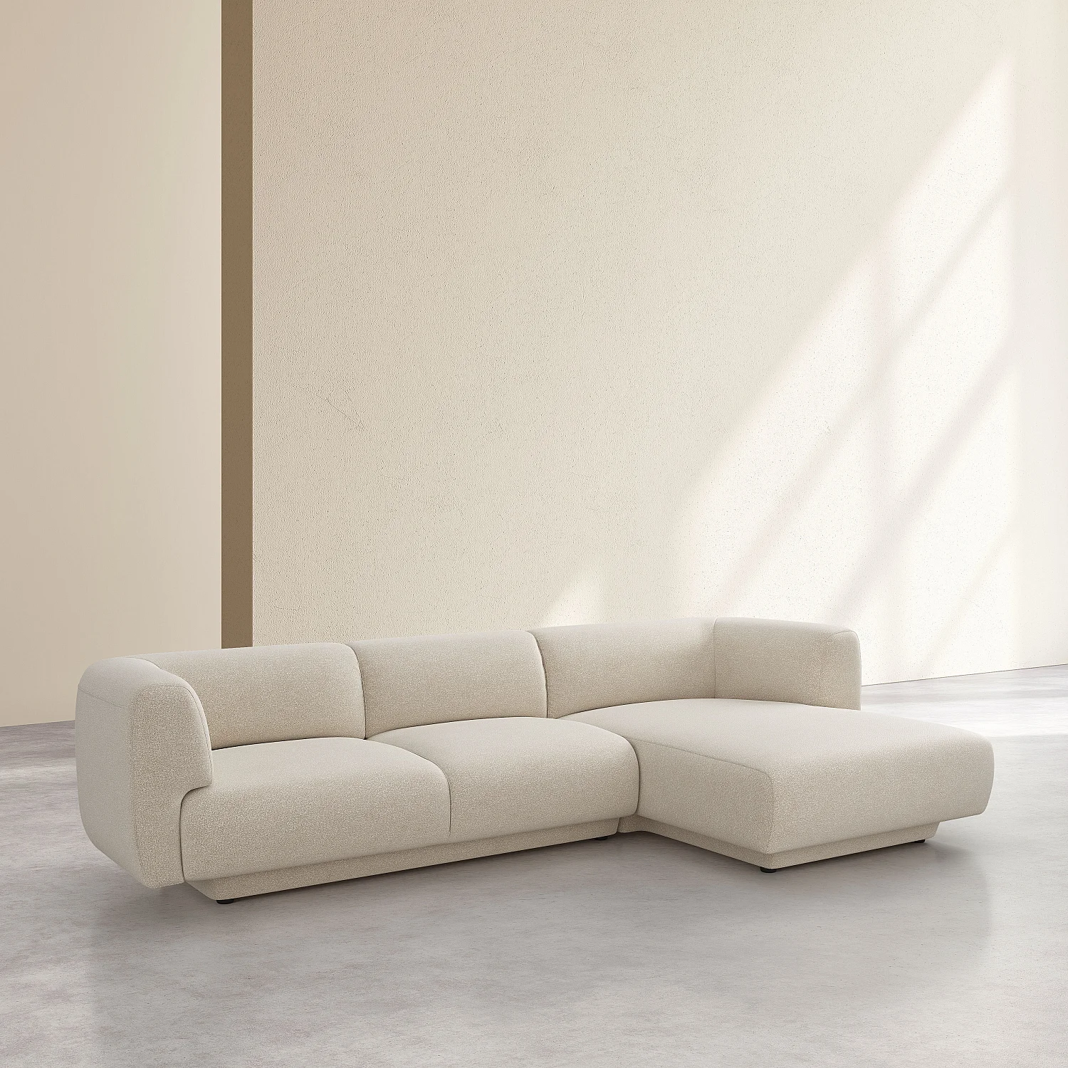 Grand canapé d'angle droit en tissu texturé - Beige vanille - Design by Federica Francini - 5