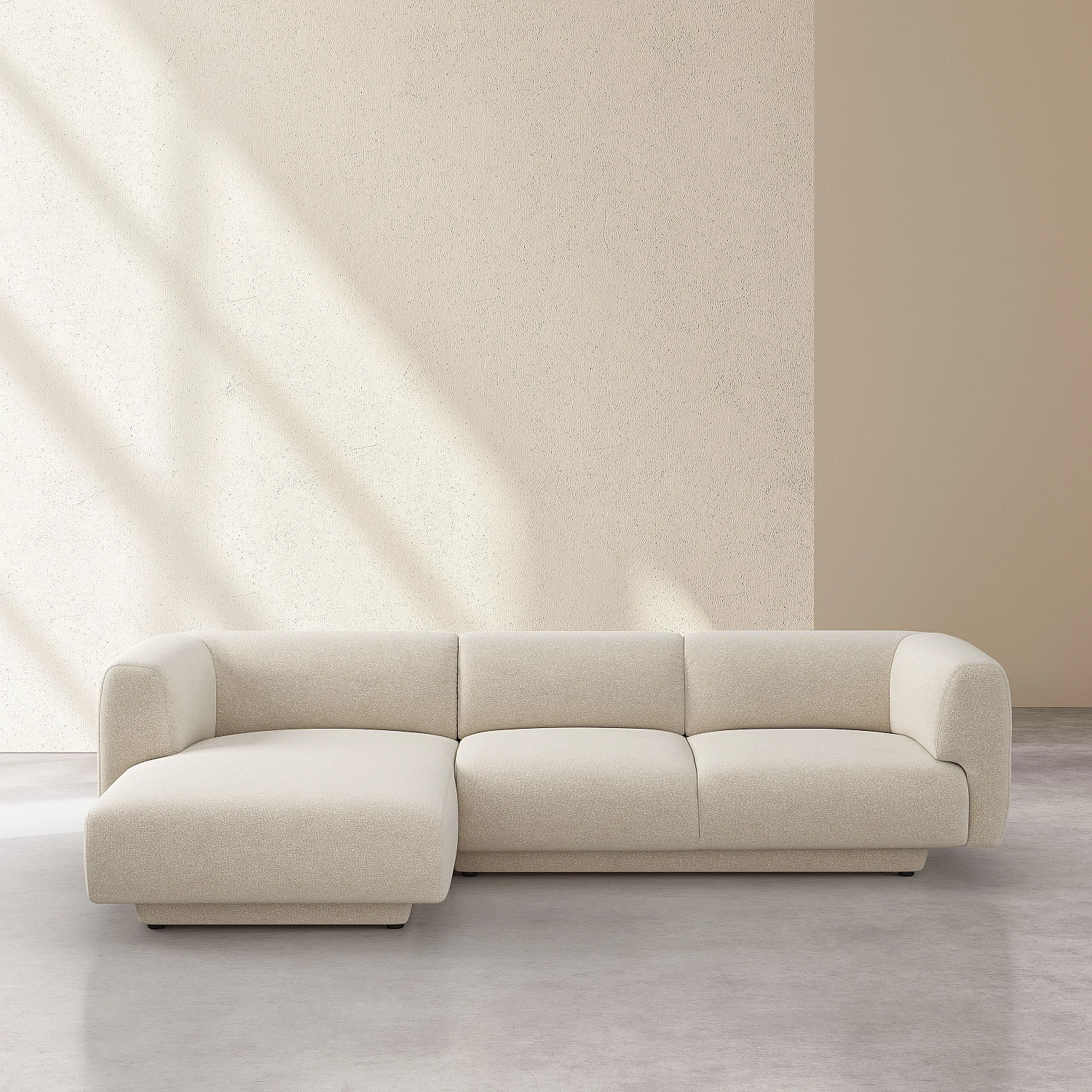 Grand canapé d'angle gauche en tissu texturé - Beige vanille - Design by Federica Francini - 2