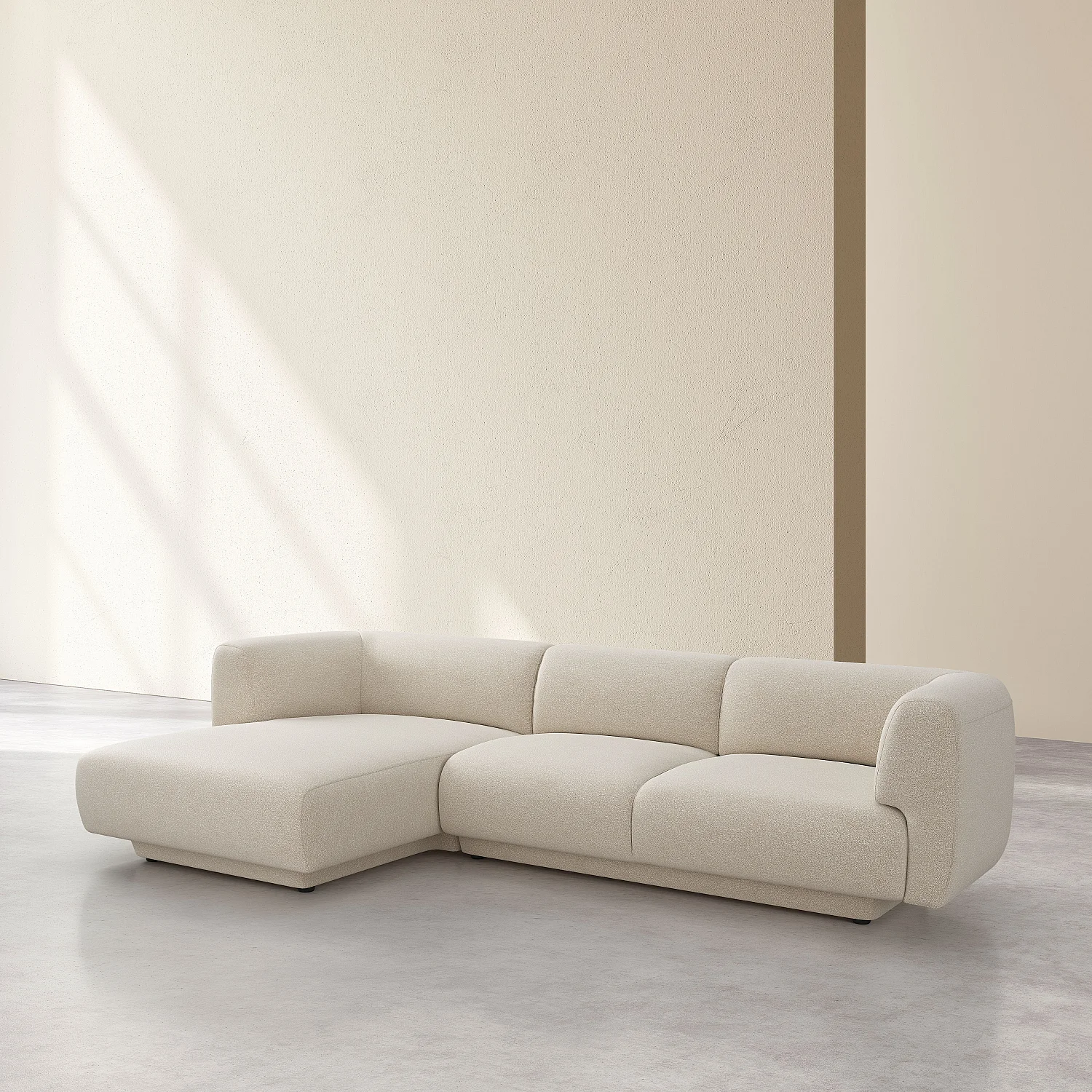 Grand canapé d'angle gauche en tissu texturé - Beige vanille - Design by Federica Francini - 5