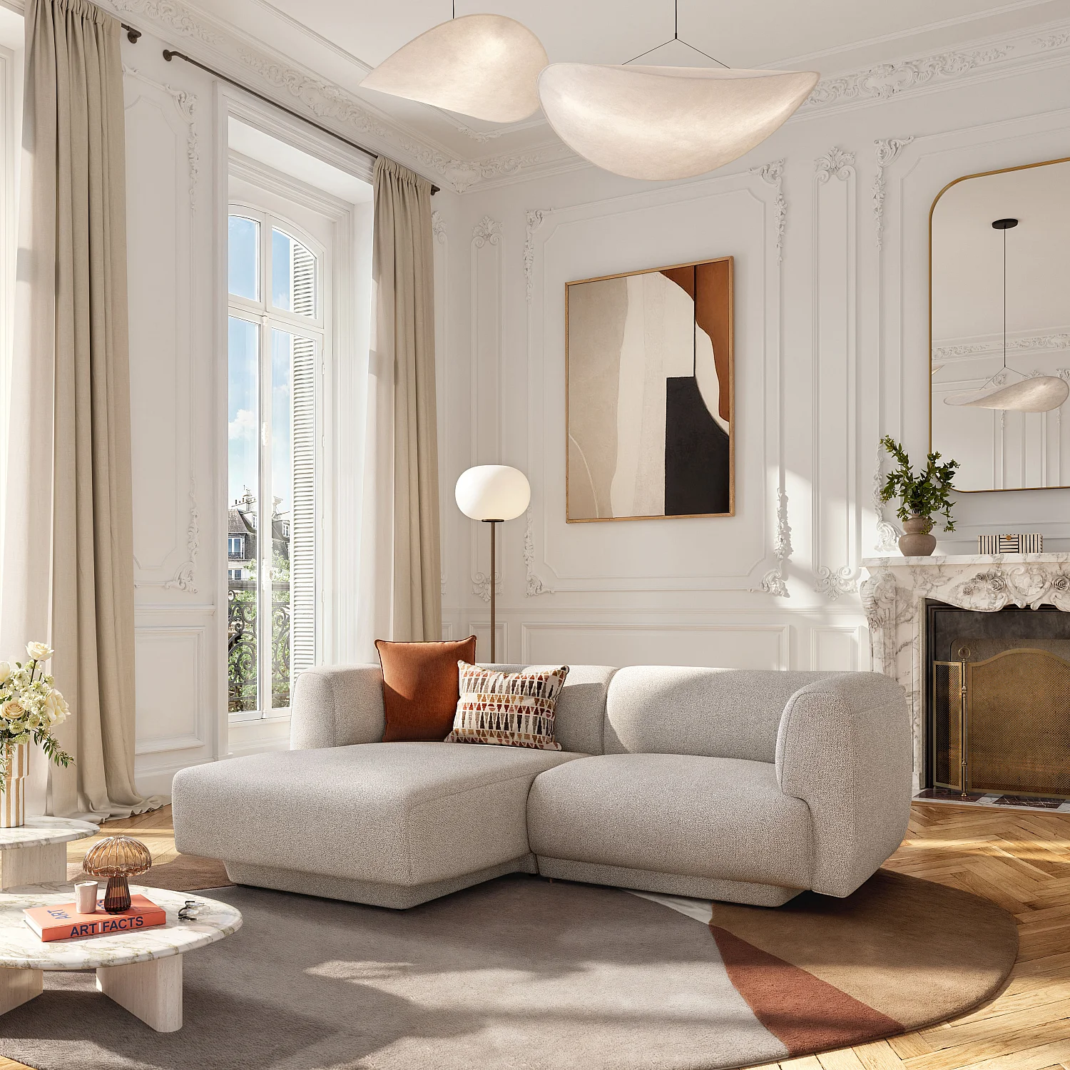 Canapé d'angle gauche en tissu texturé - Grège - Design by Federica Francini - 1