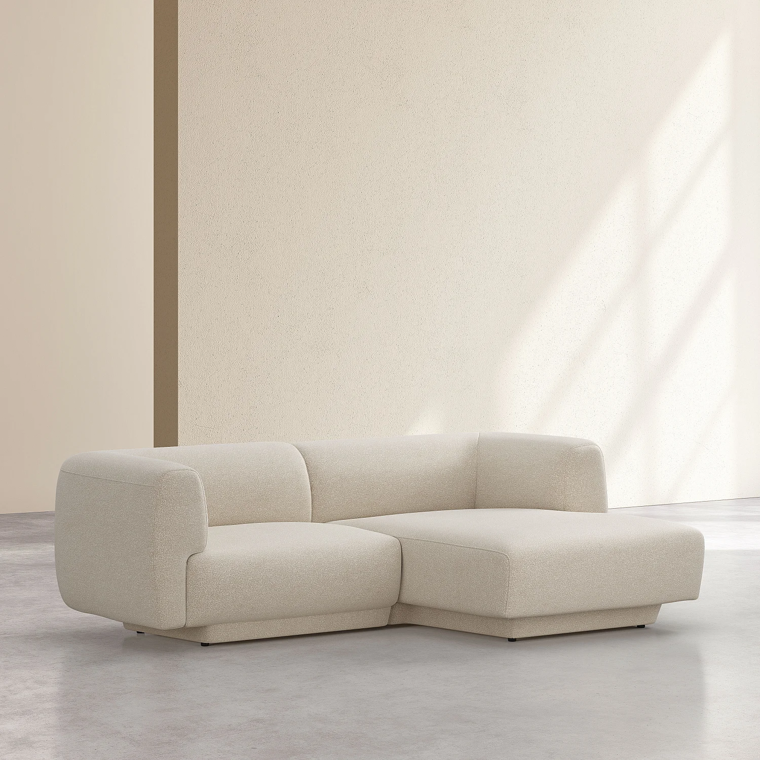 Hoekbank recht met 3 zitplaatsen in gestructureerde stof - Vanille Beige - Design by Federica Francini - 5