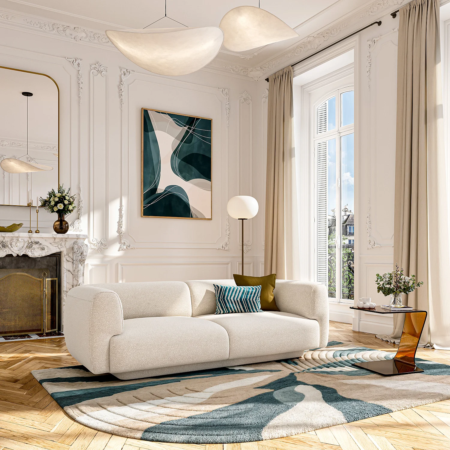 3-zitsbank in gestructureerde stof - Vanille Beige -Design by Federica Francini - 1