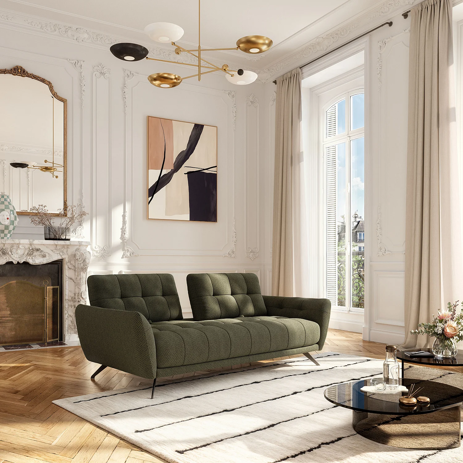 Divano a 3 posti in tessuto 3D con schienale regolabile in avanti e indietro - Verde kaki - Design di Roberto Bendini - 1