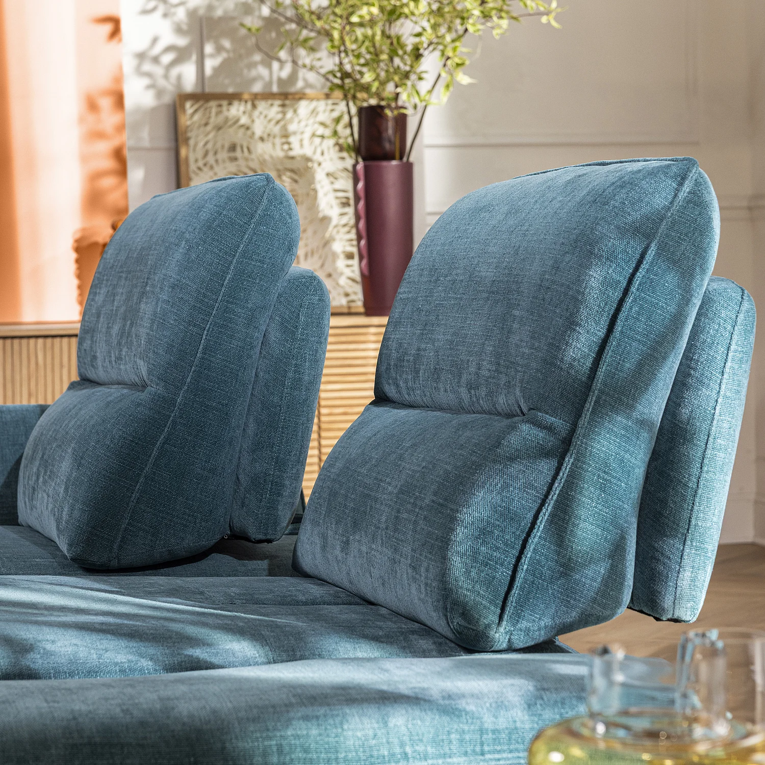 Canapé 3 places en tissu avec dossier avance-recule - Bleu canard - 3