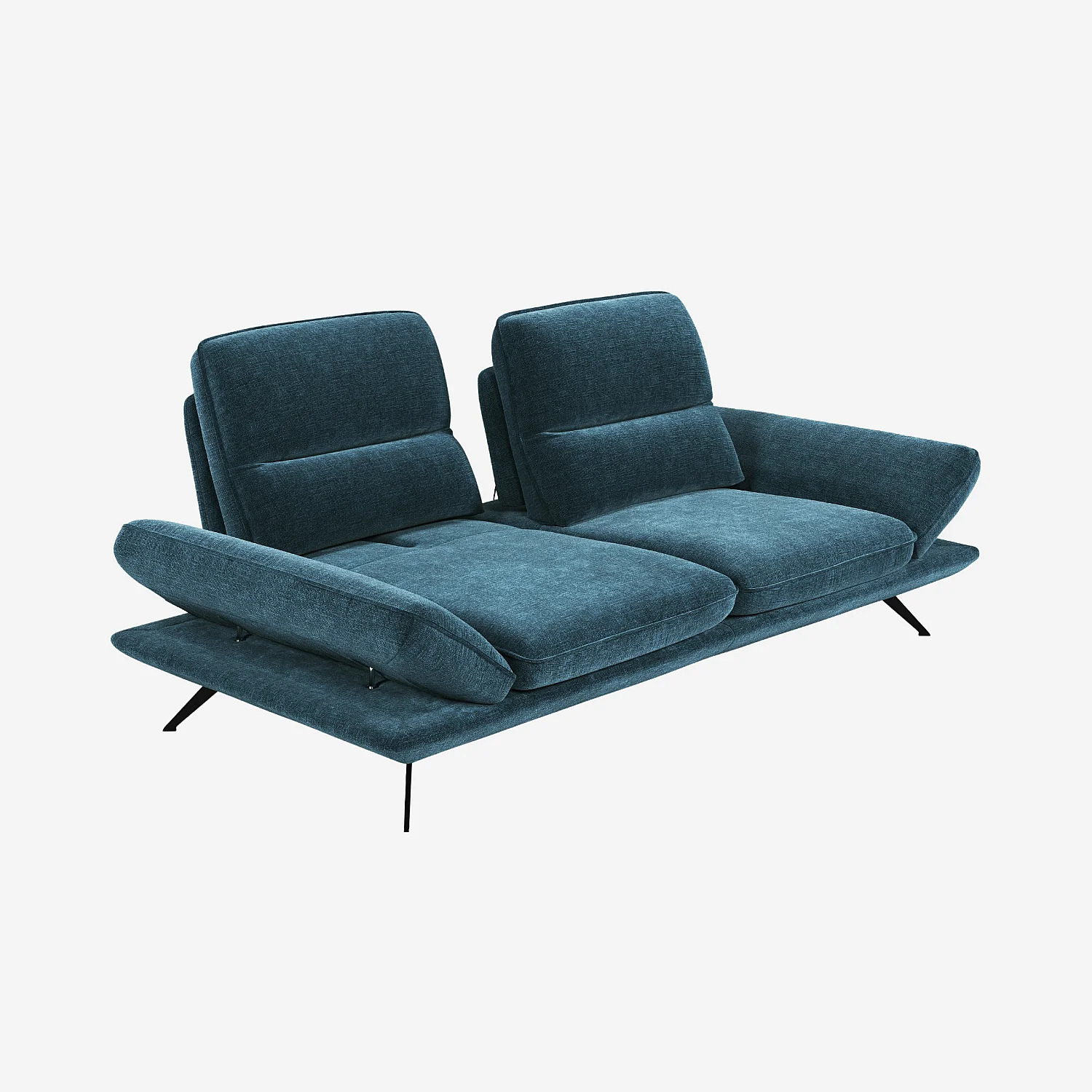 Canapé 3 places en tissu avec dossier avance-recule - Bleu canard - 7