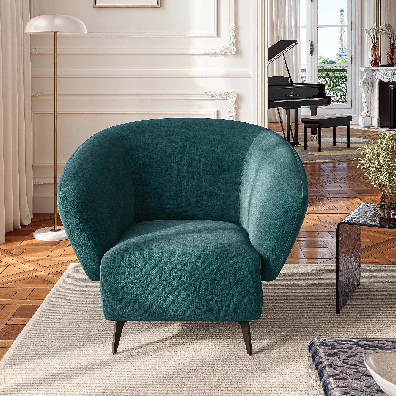 Fauteuil en tissu - Bleu canard - Design by Nicole Aptel - 3