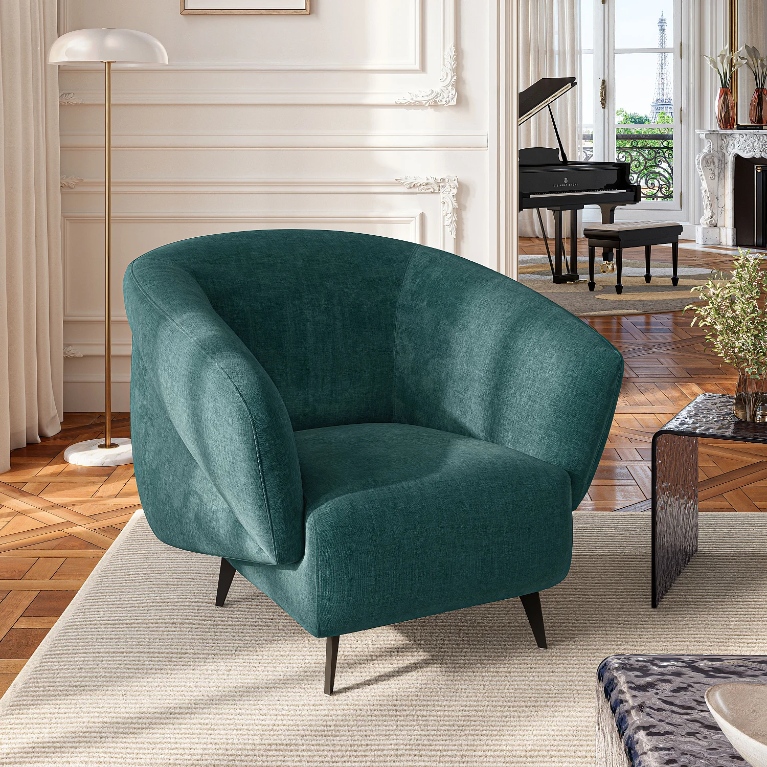 Fauteuil en tissu - Bleu canard - Design by Nicole Aptel - 1