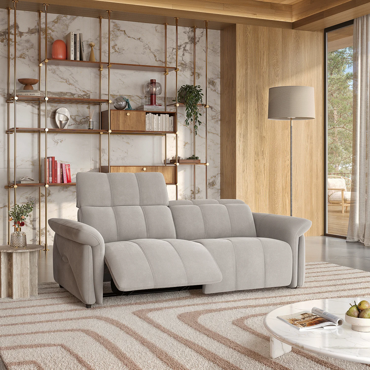 Canapé 3 places relax électrique en suédine - Gris clair - Design by Joly Design - 1