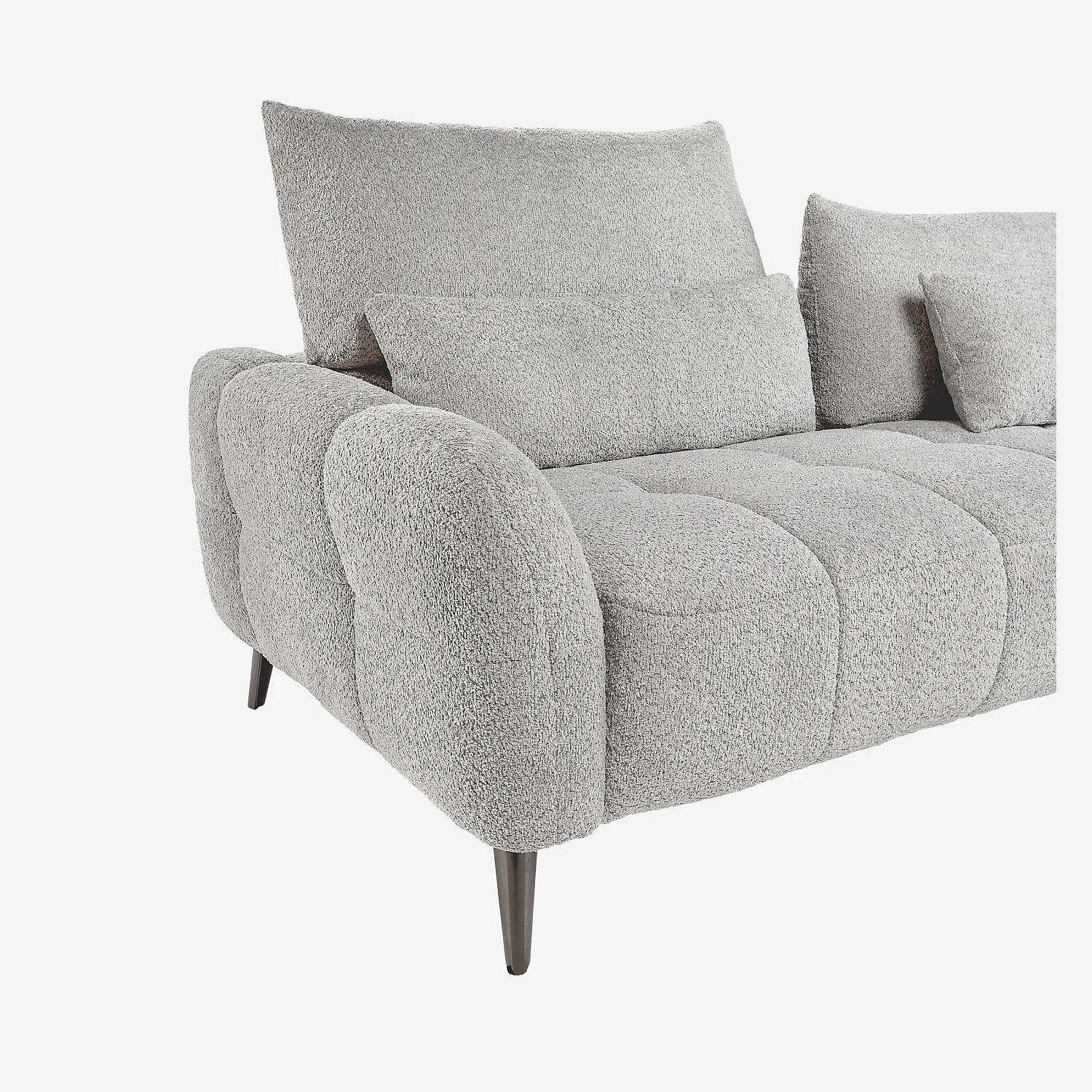 Driezits bank met liftfunctie van korte bouclé stof - Poolgrijs - 7