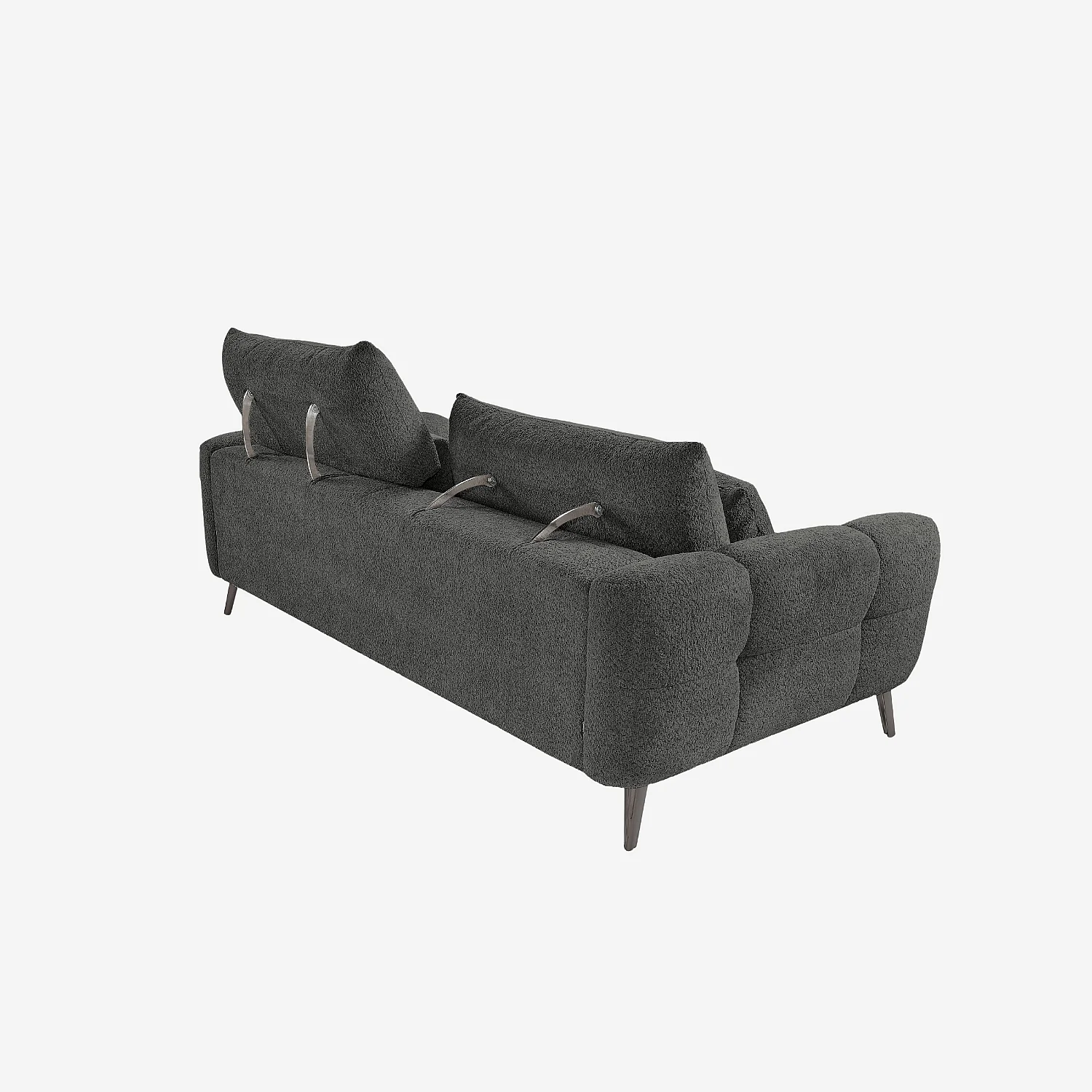 Canapé 3 places dossier relevable déhoussable en tissu bouclette courte - Gris anthracite - 12