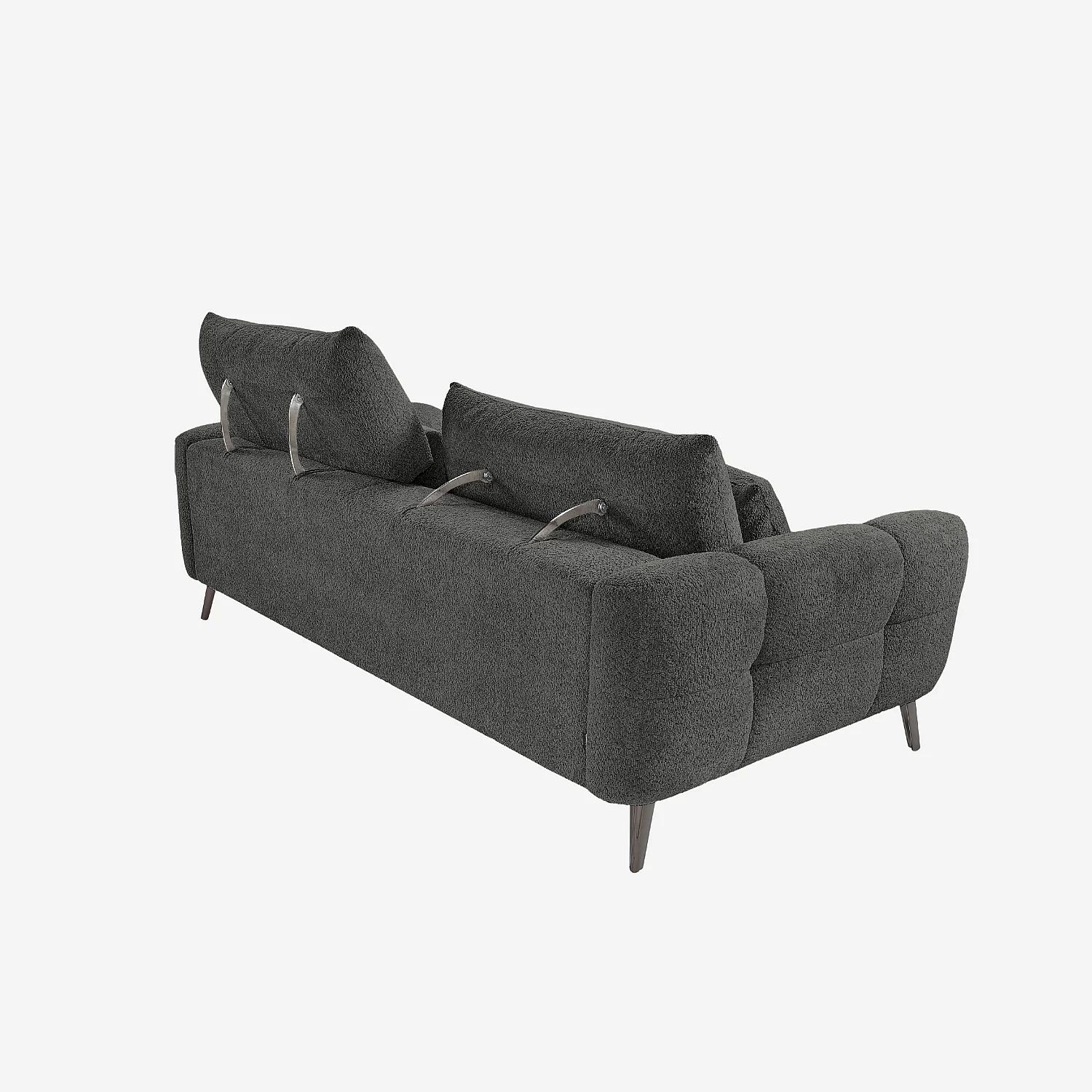 Canapé 3 places dossier relevable déhoussable en tissu bouclette courte - Gris anthracite - 12