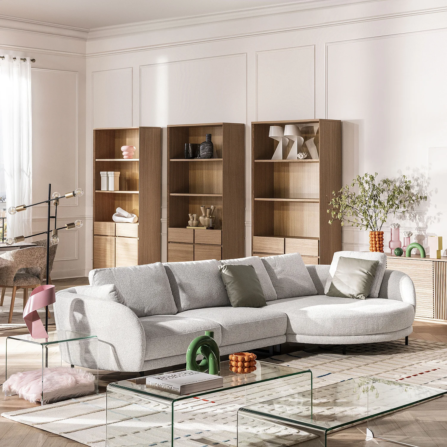 Sofá rinconera derecha desenfundable en tejido - Crudo mezclado - Design by Federica Francini - 9