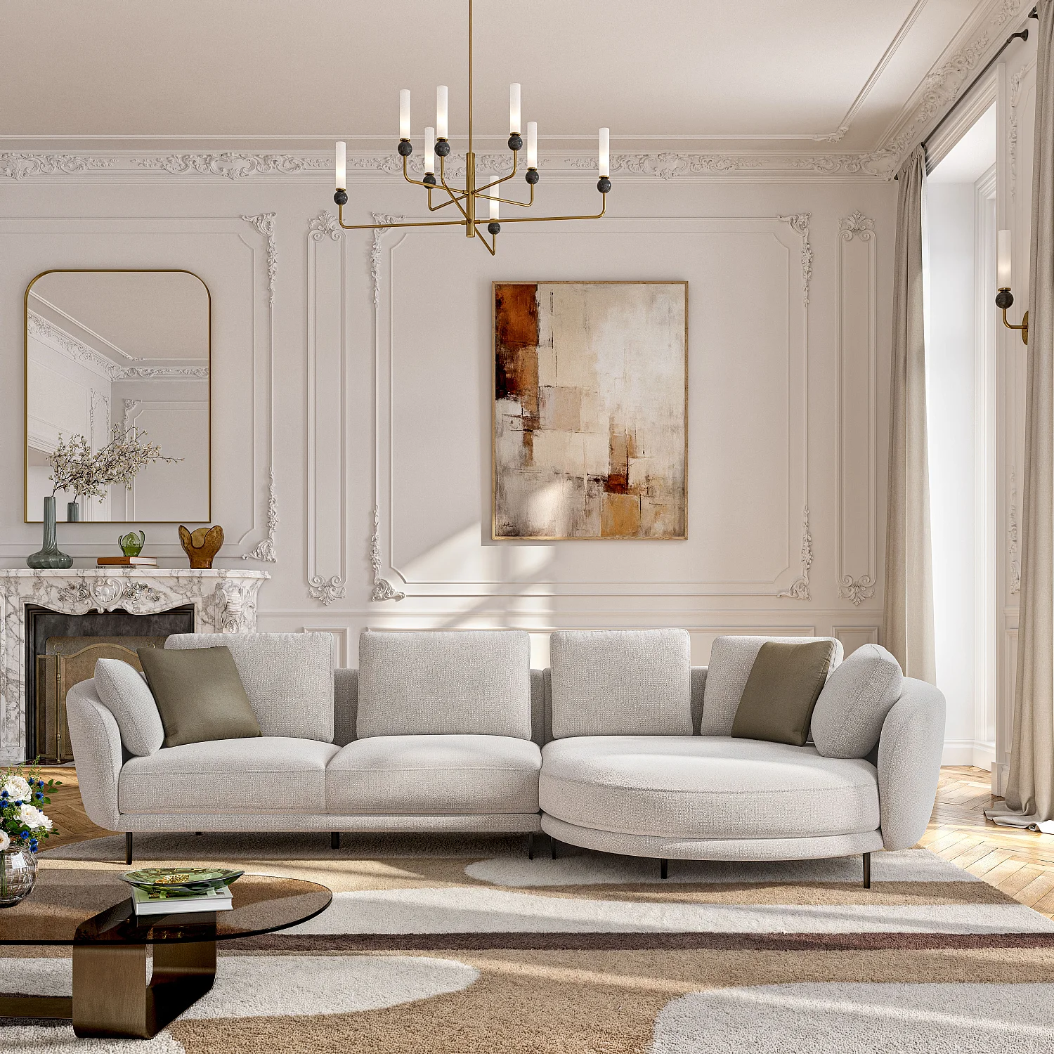 Hoekbank met rechterhoek en afneembare bekleding van stof - Gemengd Crème - Ontworpen door Federica Francini - 7