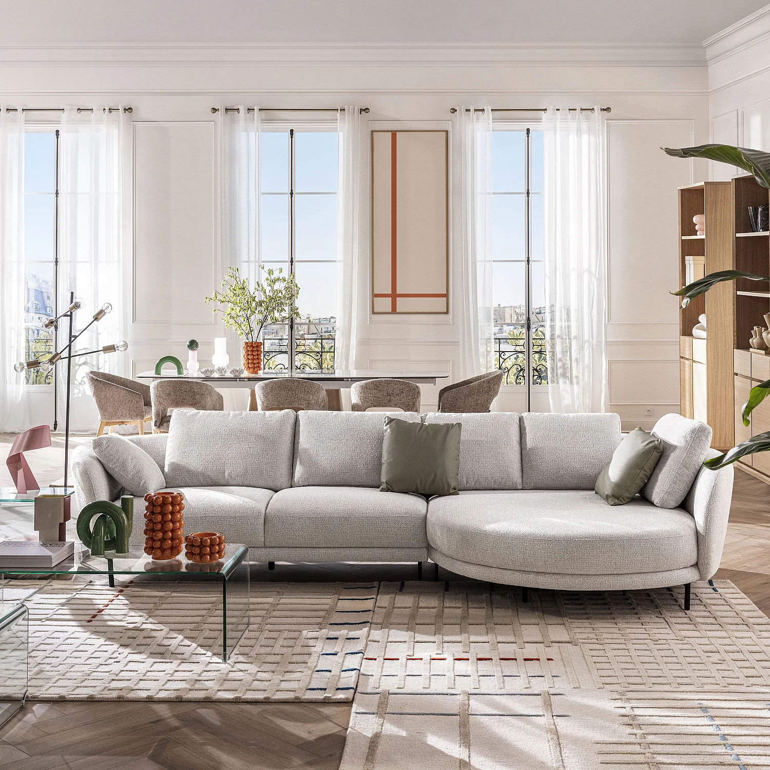 Hoekbank met rechterhoek en afneembare bekleding van stof - Gemengd Crème - Ontworpen door Federica Francini - 1