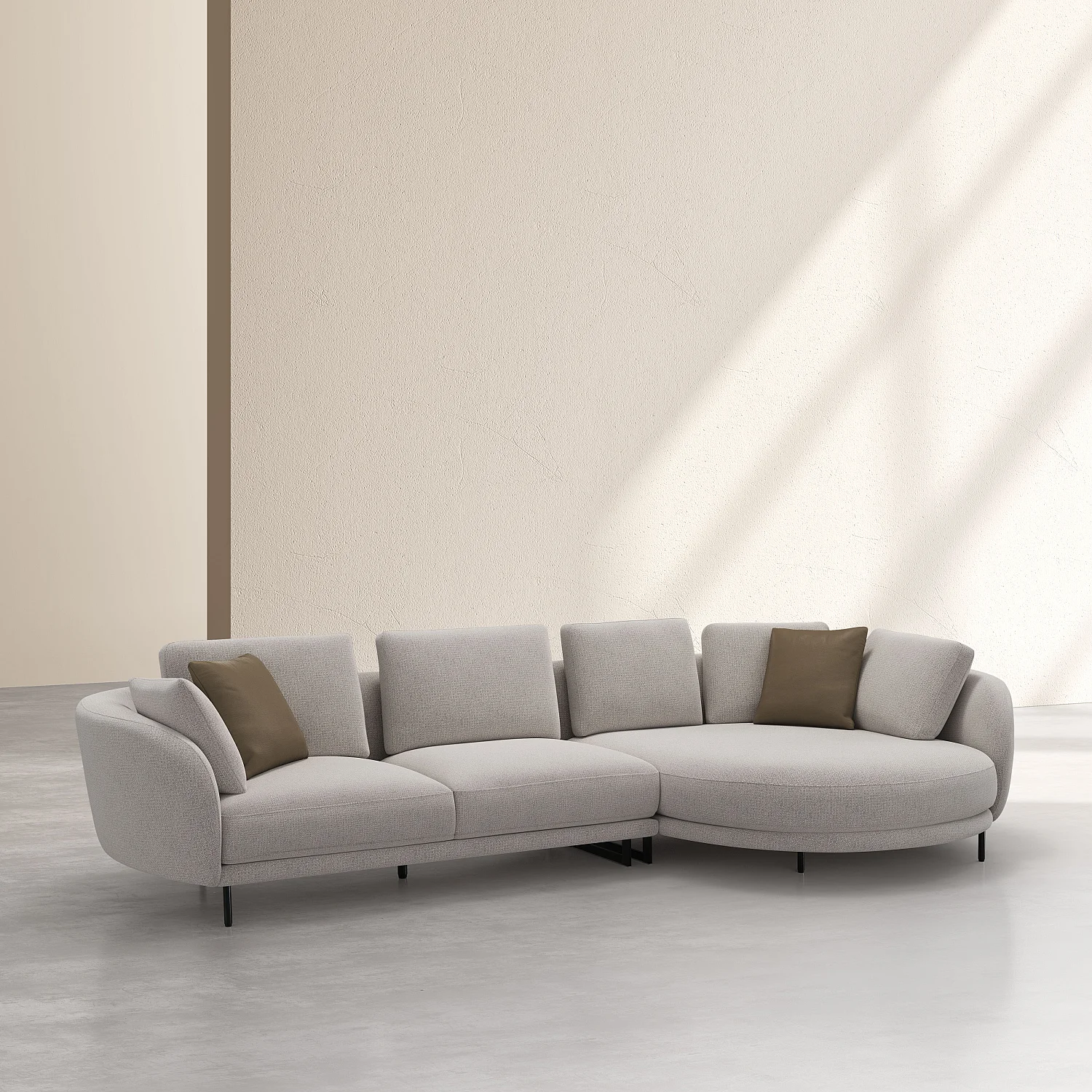 Hoekbank met rechterhoek en afneembare bekleding van stof - Gemengd Crème - Ontworpen door Federica Francini - 5