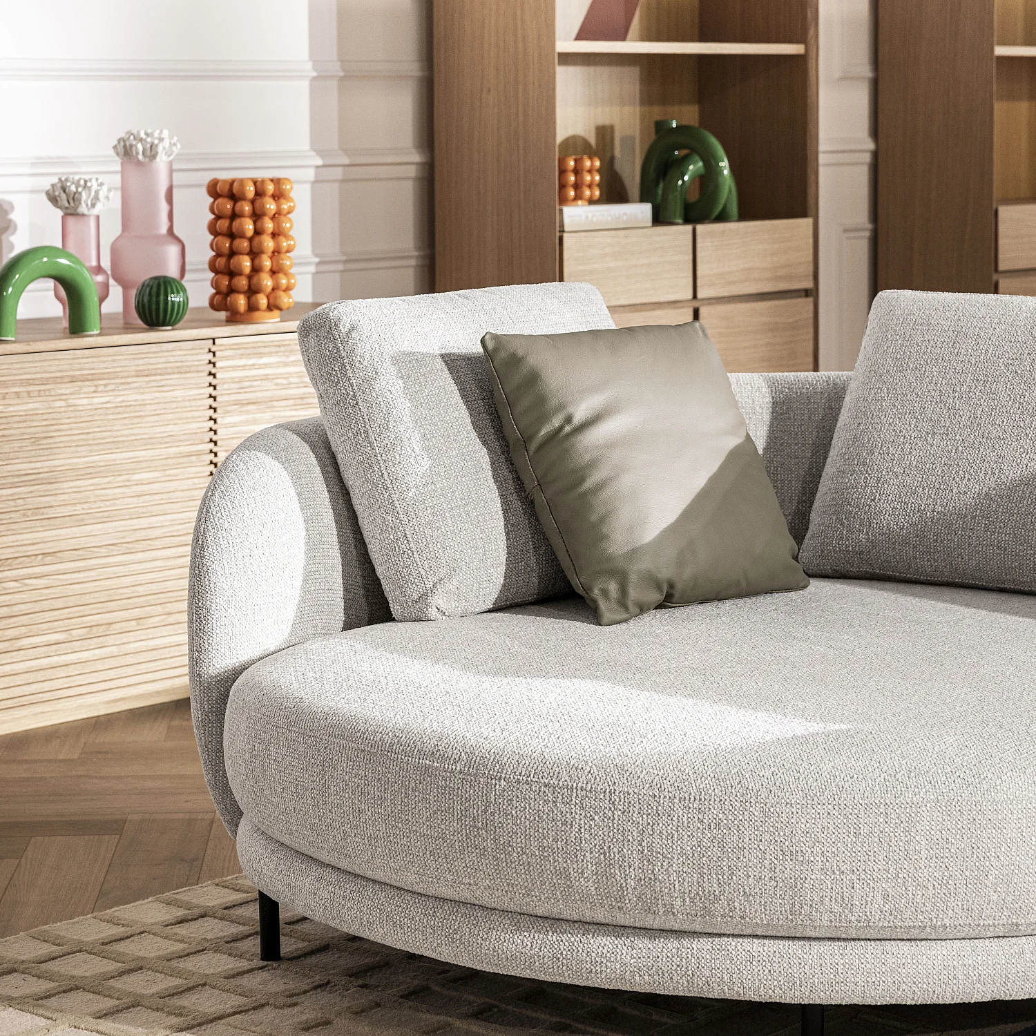 Canapé d'angle gauche déhoussable en tissu et dossier garni de plumes - Écru mélangé - Design by Federica Francini - 7