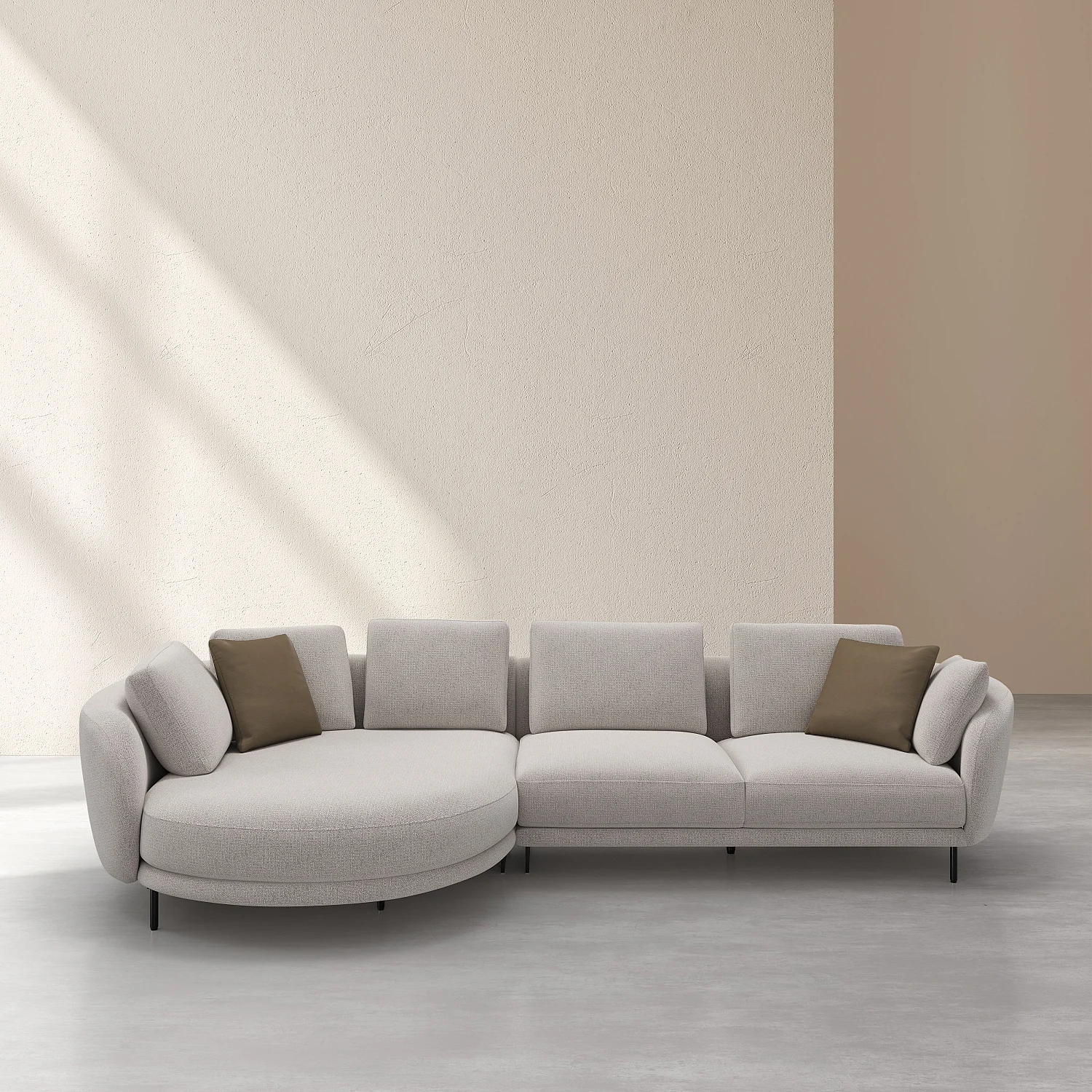 Canapé d'angle gauche déhoussable en tissu et dossier garni de plumes - Écru mélangé - Design by Federica Francini - 2