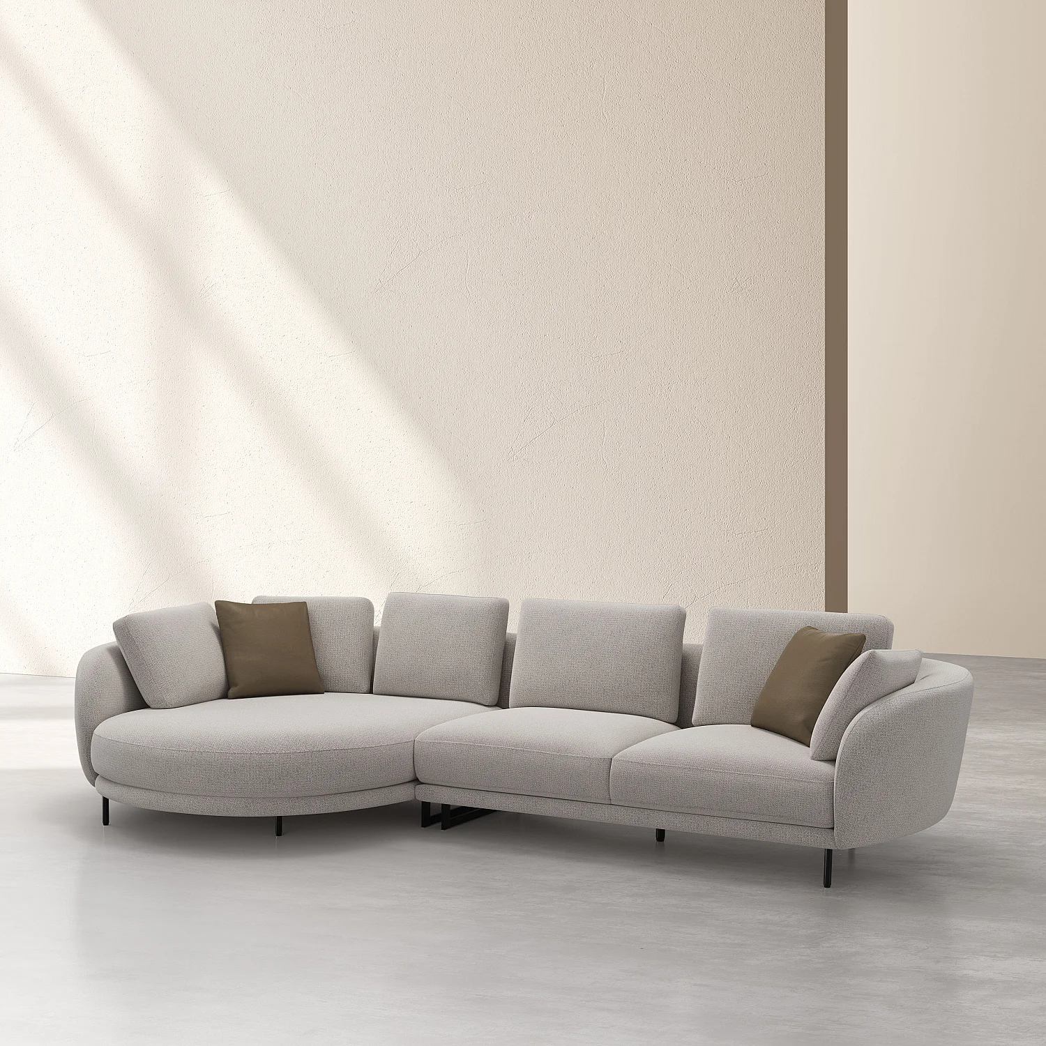 Canapé d'angle gauche déhoussable en tissu et dossier garni de plumes - Écru mélangé - Design by Federica Francini - 5