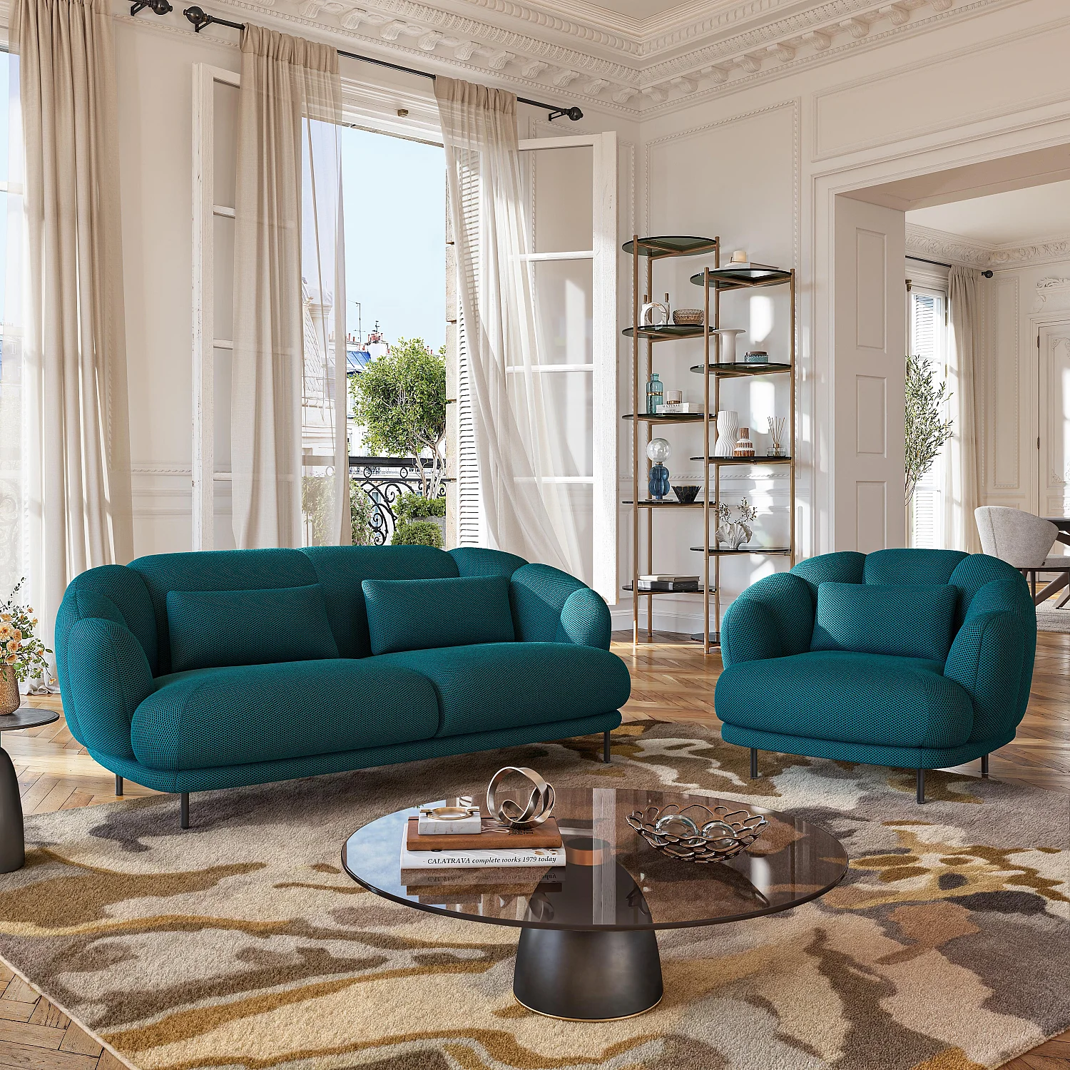 Fauteuil en tissu 3D et métal - Bleu canard et noir - Design by Federica Francini - 7