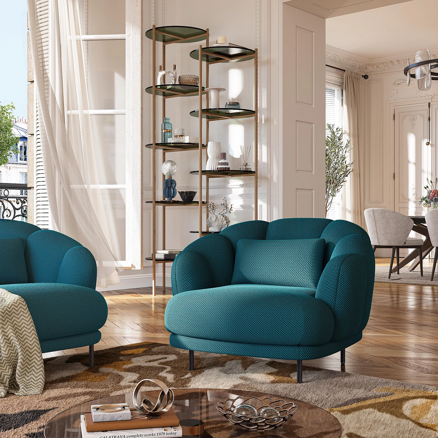 Fauteuil en tissu 3D et métal - Bleu canard et noir - Design by Federica Francini - 1