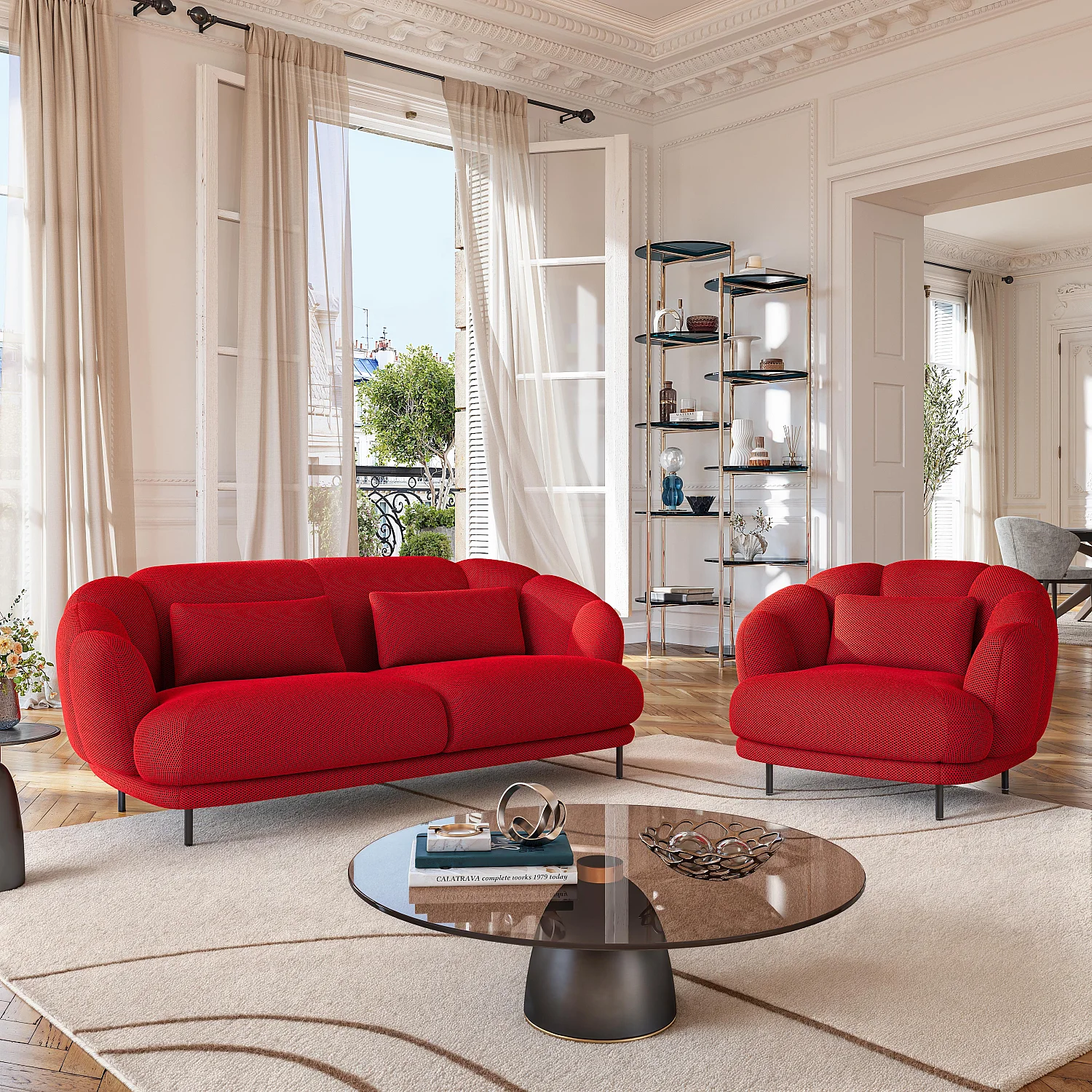 Fauteuil in 3D-stof en metaal - Klaproosrood en zwart - Ontwerp door Federica Francini - 7