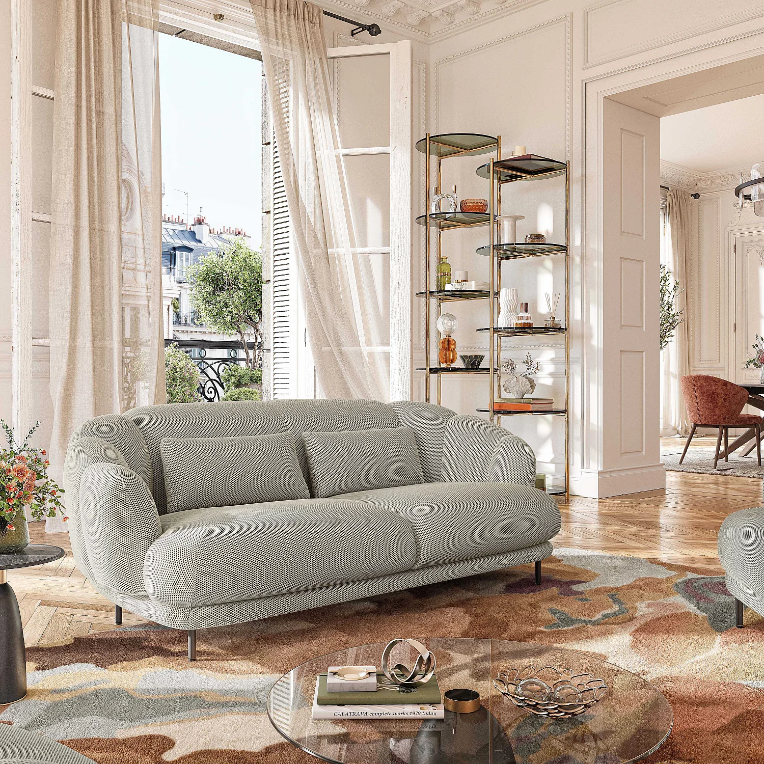 Canapé 3 places en tissu 3D et dossier garni de plumes - Sable - Design by Federica Francini - 1