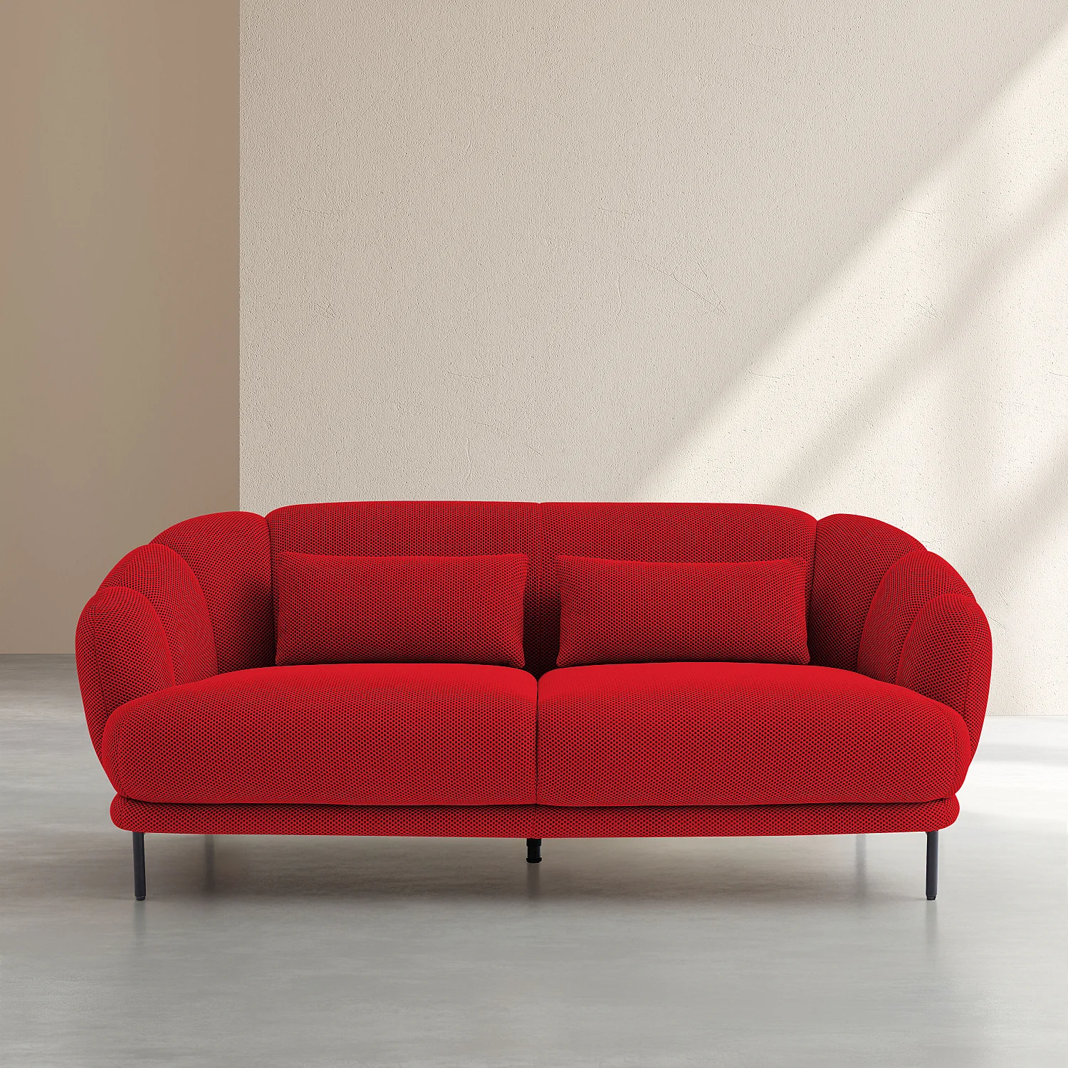 Canapé 3 places en tissu 3D et coussins garnis de plumes - Rouge coquelicot - Design by Federica Francini - 2