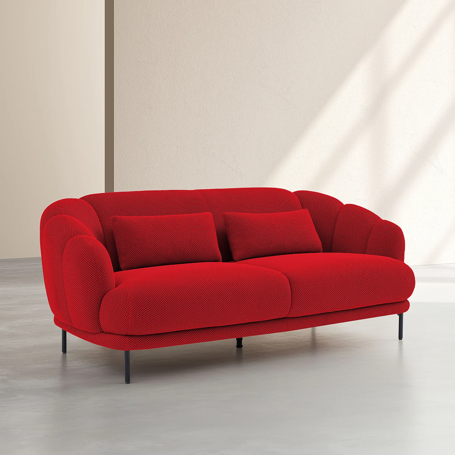 Canapé 3 places en tissu 3D et coussins garnis de plumes - Rouge coquelicot - Design by Federica Francini - 3